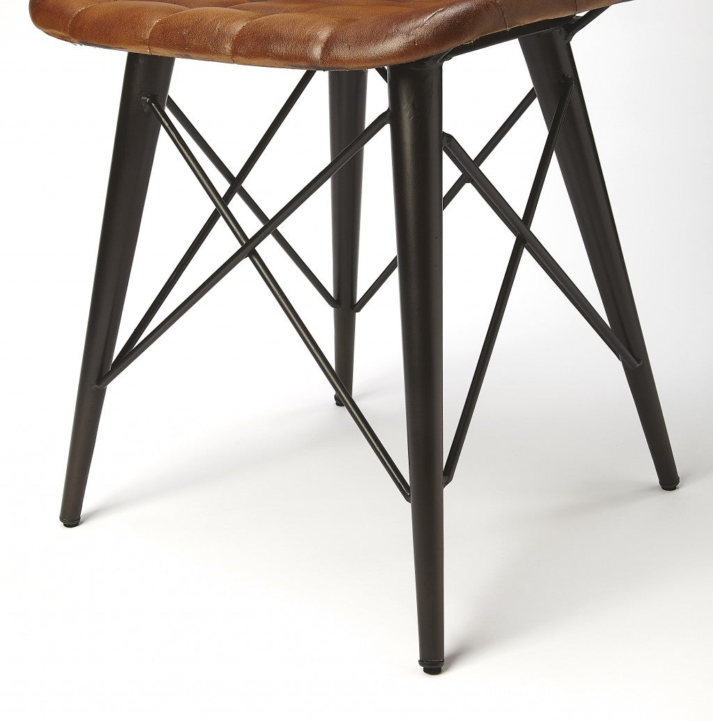 18" Brown Faux Leather Checkered Tufted Side Chair-Accent Chairs-DECOROLALA