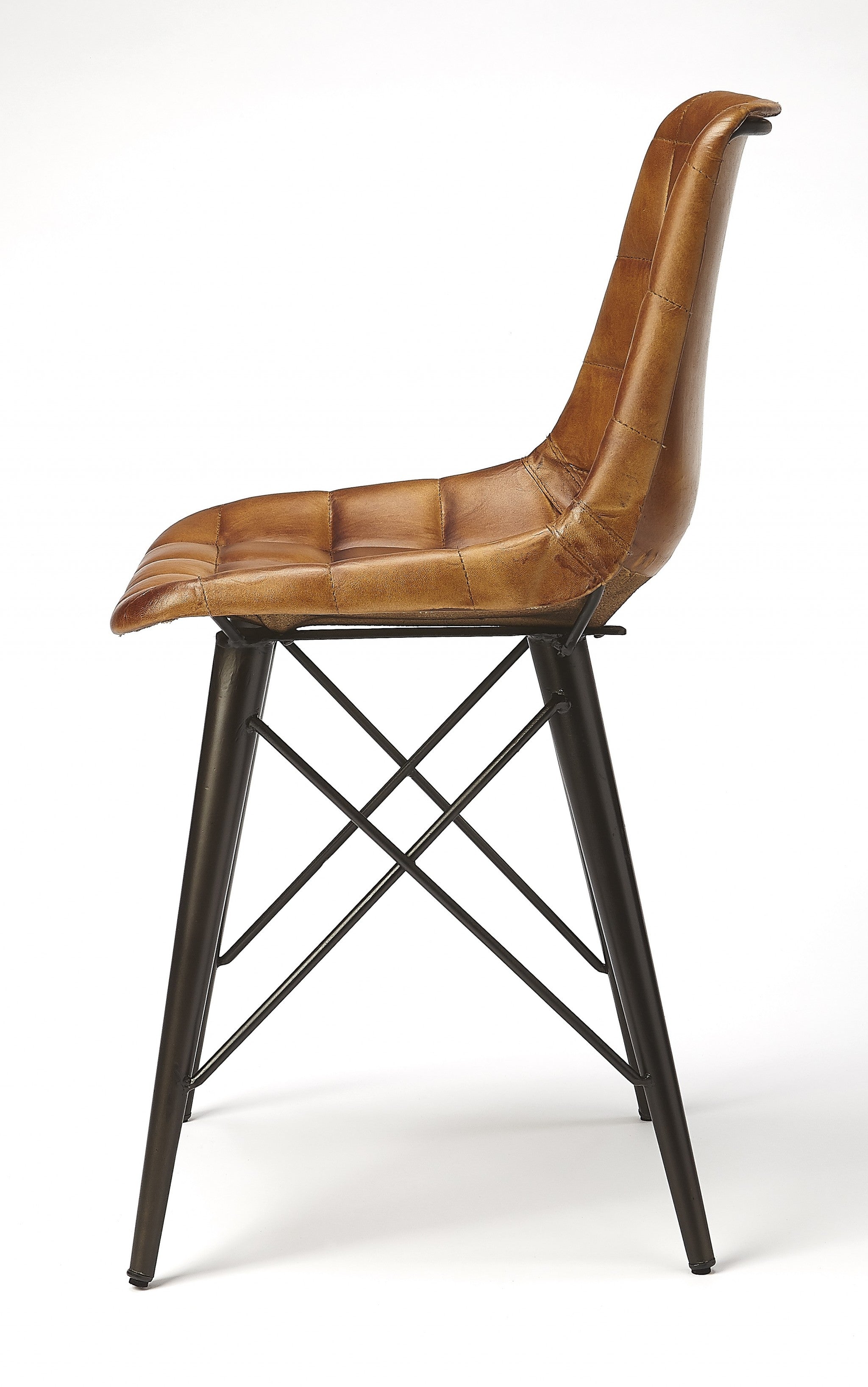 18" Brown Faux Leather Checkered Tufted Side Chair-Accent Chairs-DECOROLALA