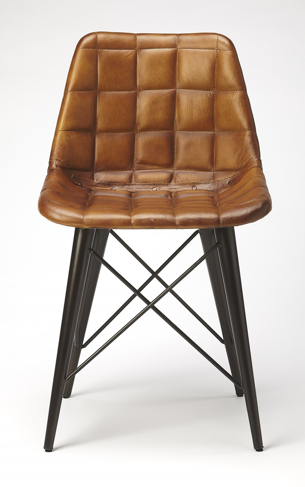 18" Brown Faux Leather Checkered Tufted Side Chair-Accent Chairs-DECOROLALA