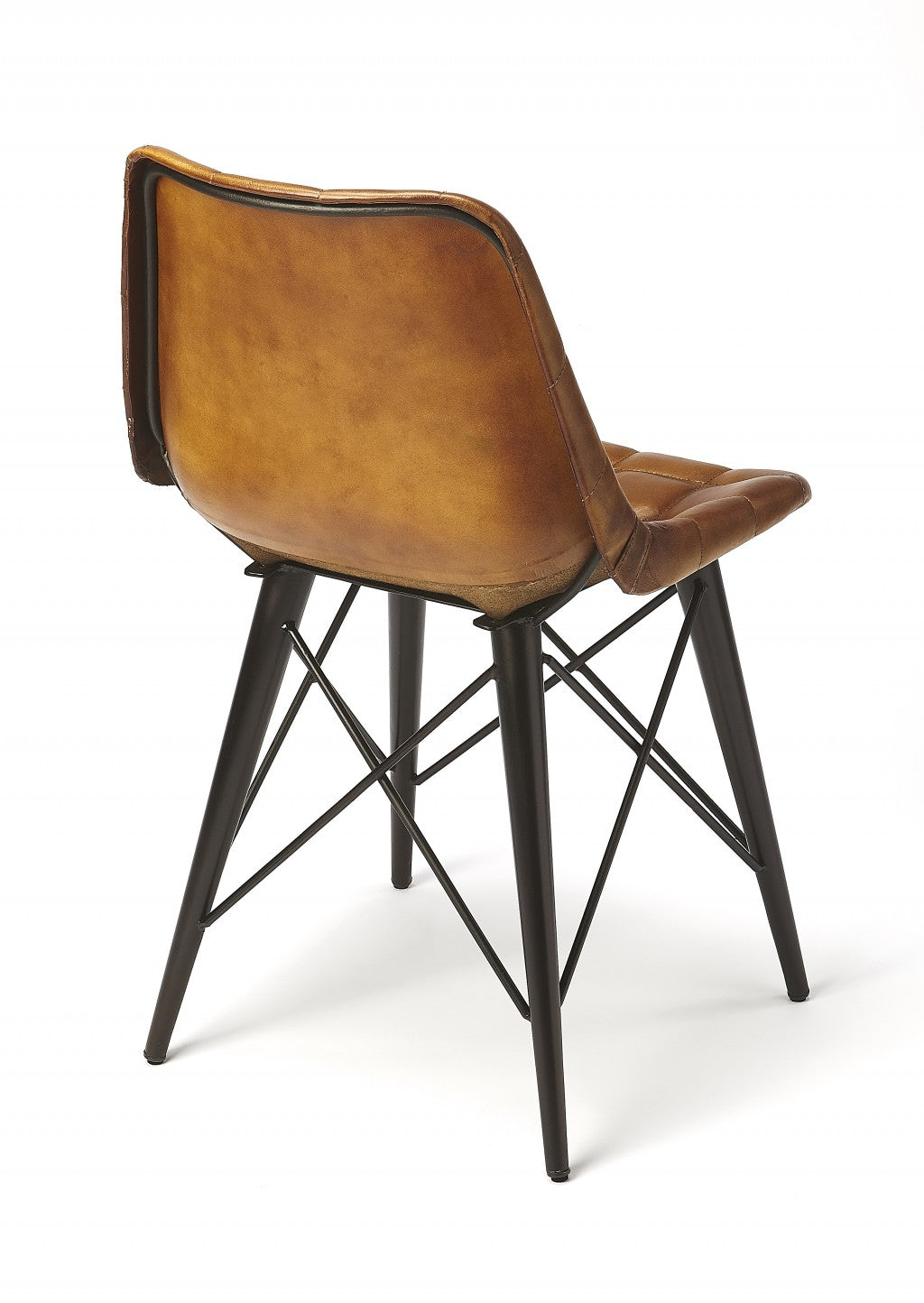 18" Brown Faux Leather Checkered Tufted Side Chair-Accent Chairs-DECOROLALA