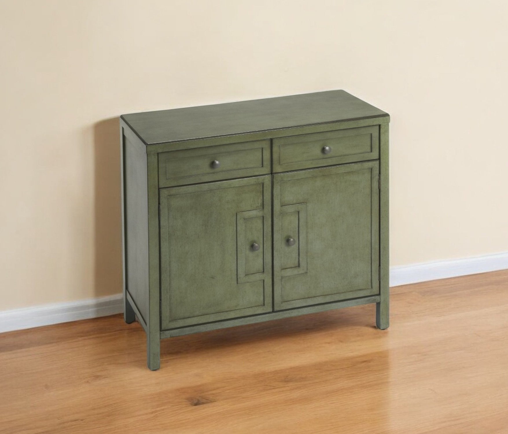 31" Green Solid Wood Two Drawer Sideboard with Two Doors-Sideboards-DECOROLALA