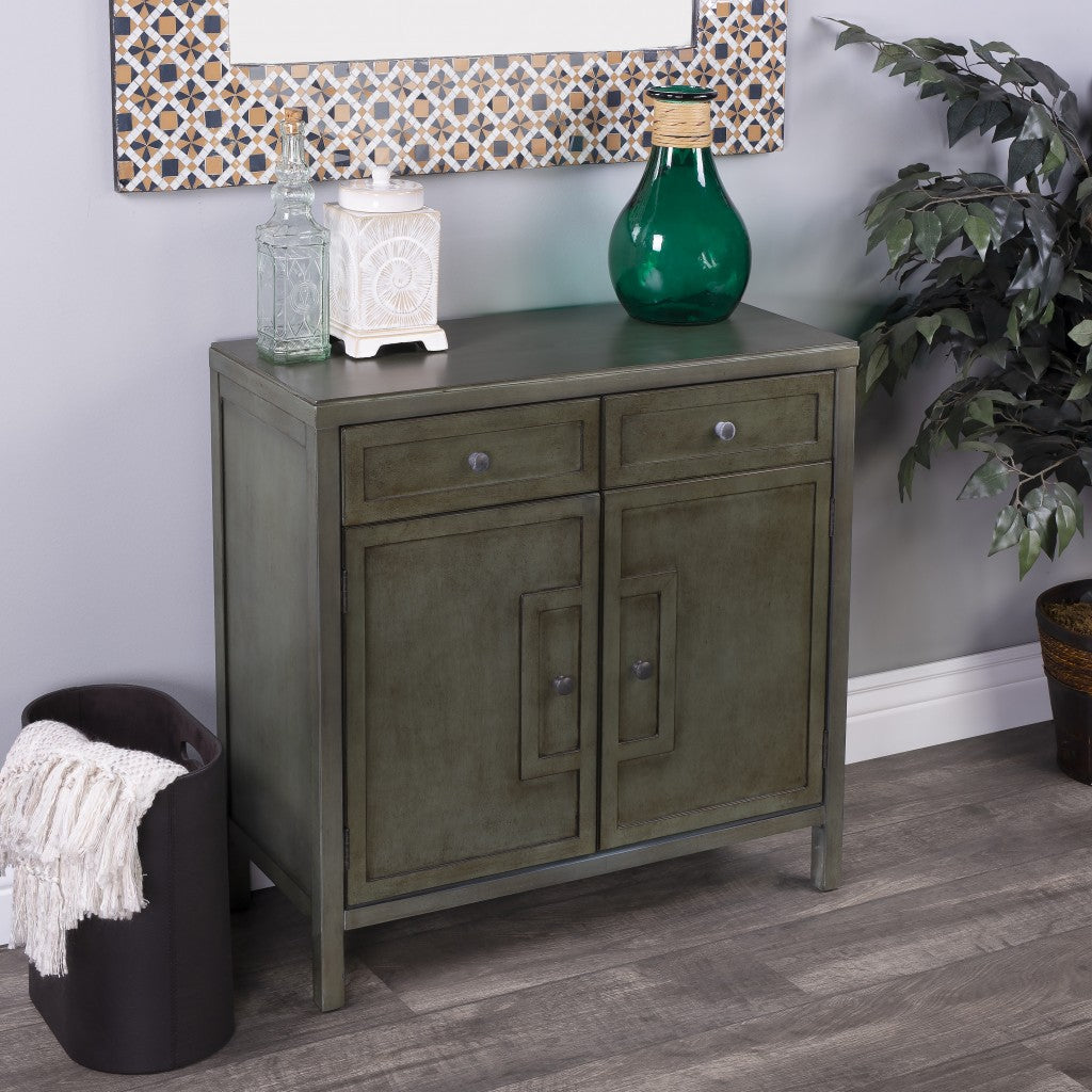 31" Green Solid Wood Two Drawer Sideboard with Two Doors-Sideboards-DECOROLALA