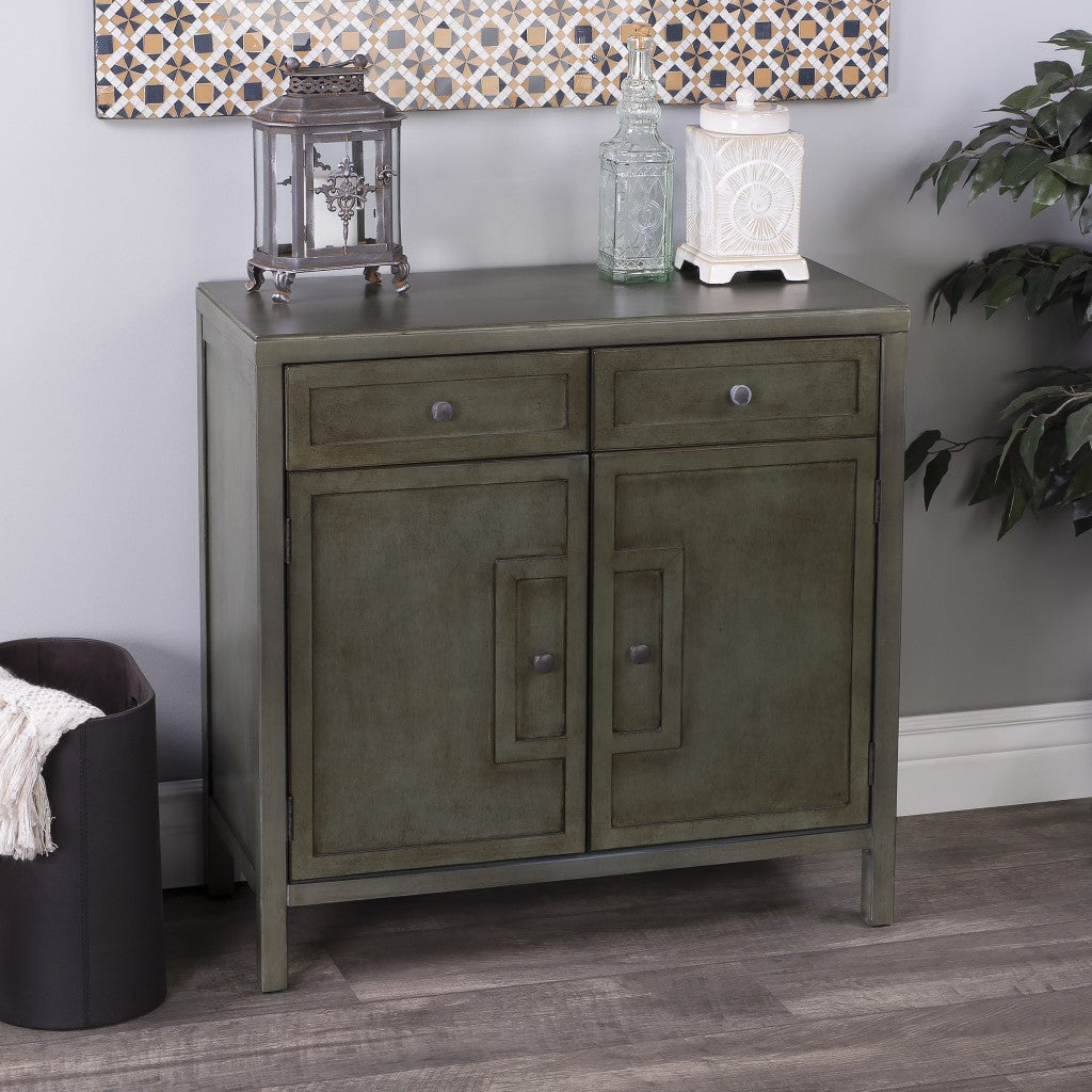31" Green Solid Wood Two Drawer Sideboard with Two Doors-Sideboards-DECOROLALA