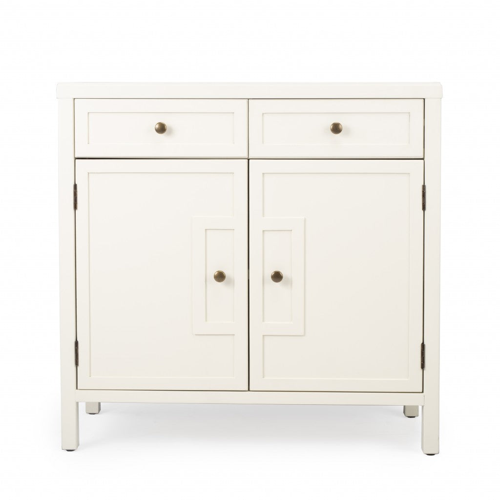 31" White Solid Wood Two Drawer Sideboard with Two Doors-Sideboards-DECOROLALA
