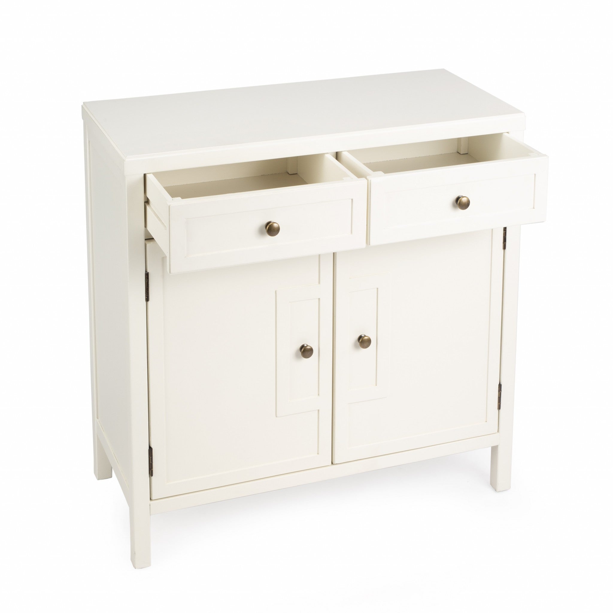 31" White Solid Wood Two Drawer Sideboard with Two Doors-Sideboards-DECOROLALA