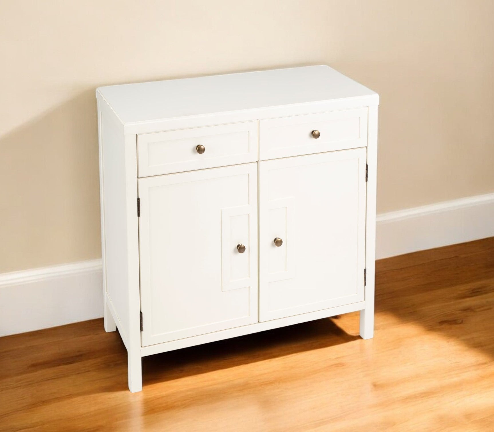 31" White Solid Wood Two Drawer Sideboard with Two Doors-Sideboards-DECOROLALA