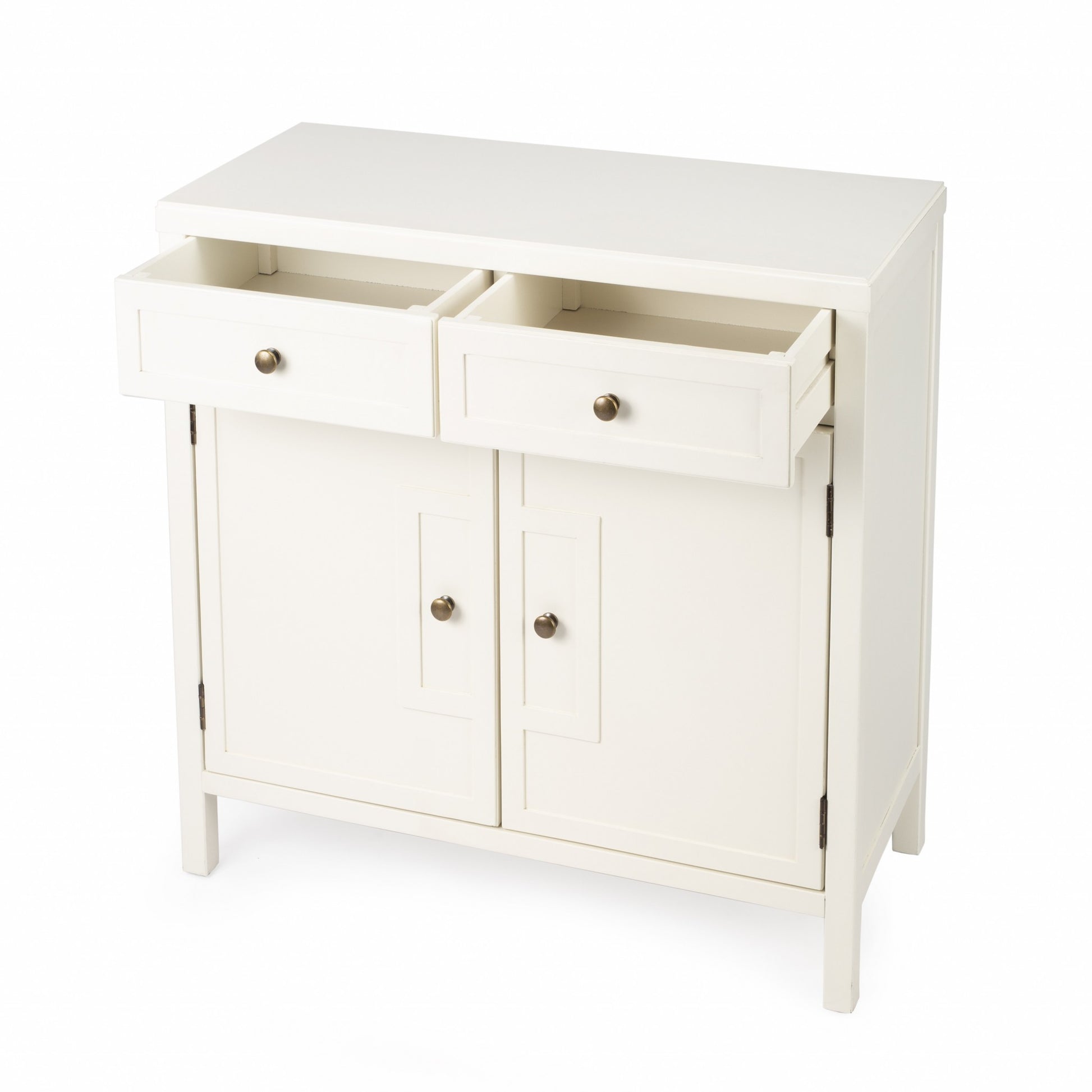 31" White Solid Wood Two Drawer Sideboard with Two Doors-Sideboards-DECOROLALA