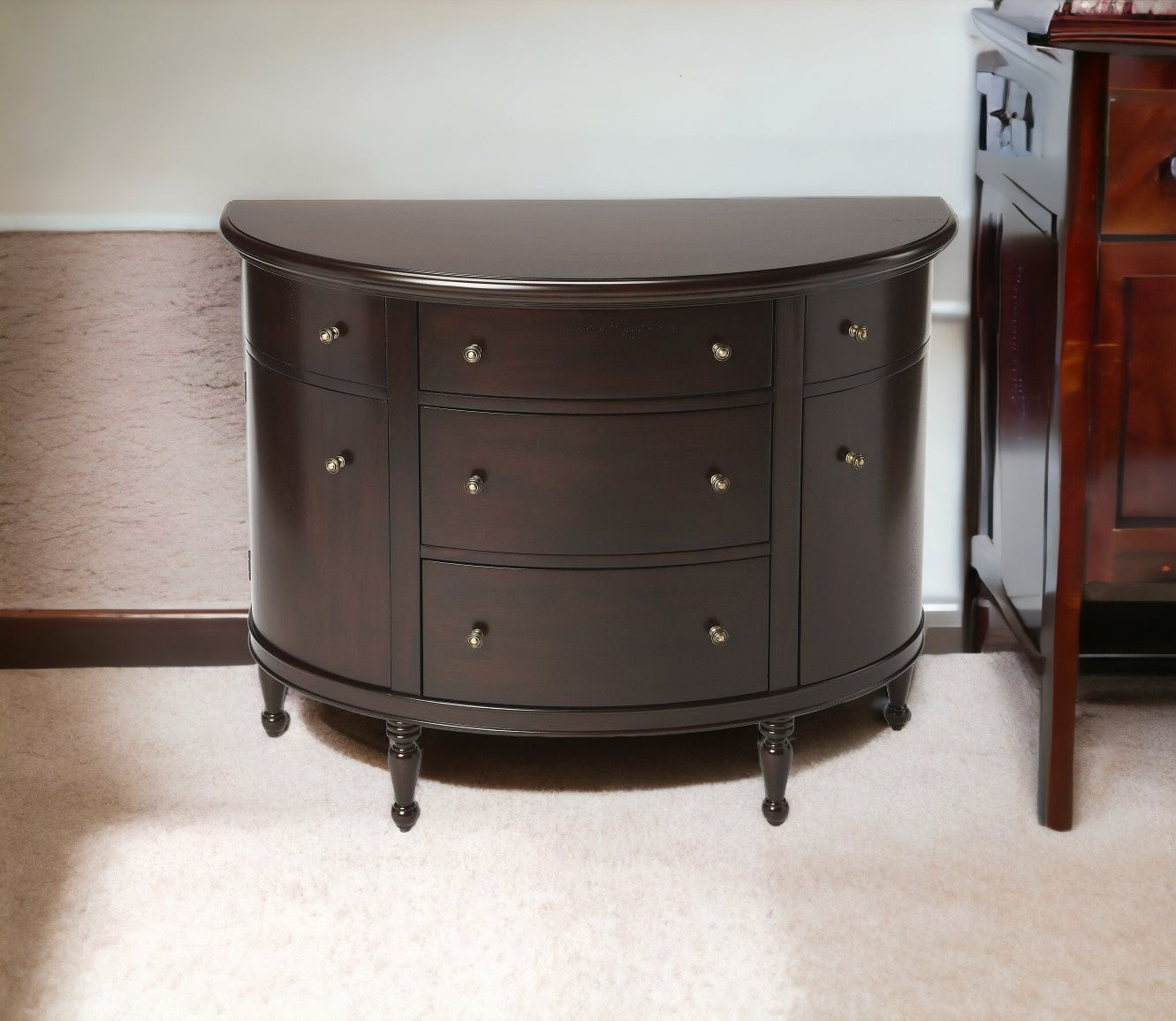 41" Dark Brown Solid Wood Five Drawer Sideboard-Sideboards-DECOROLALA