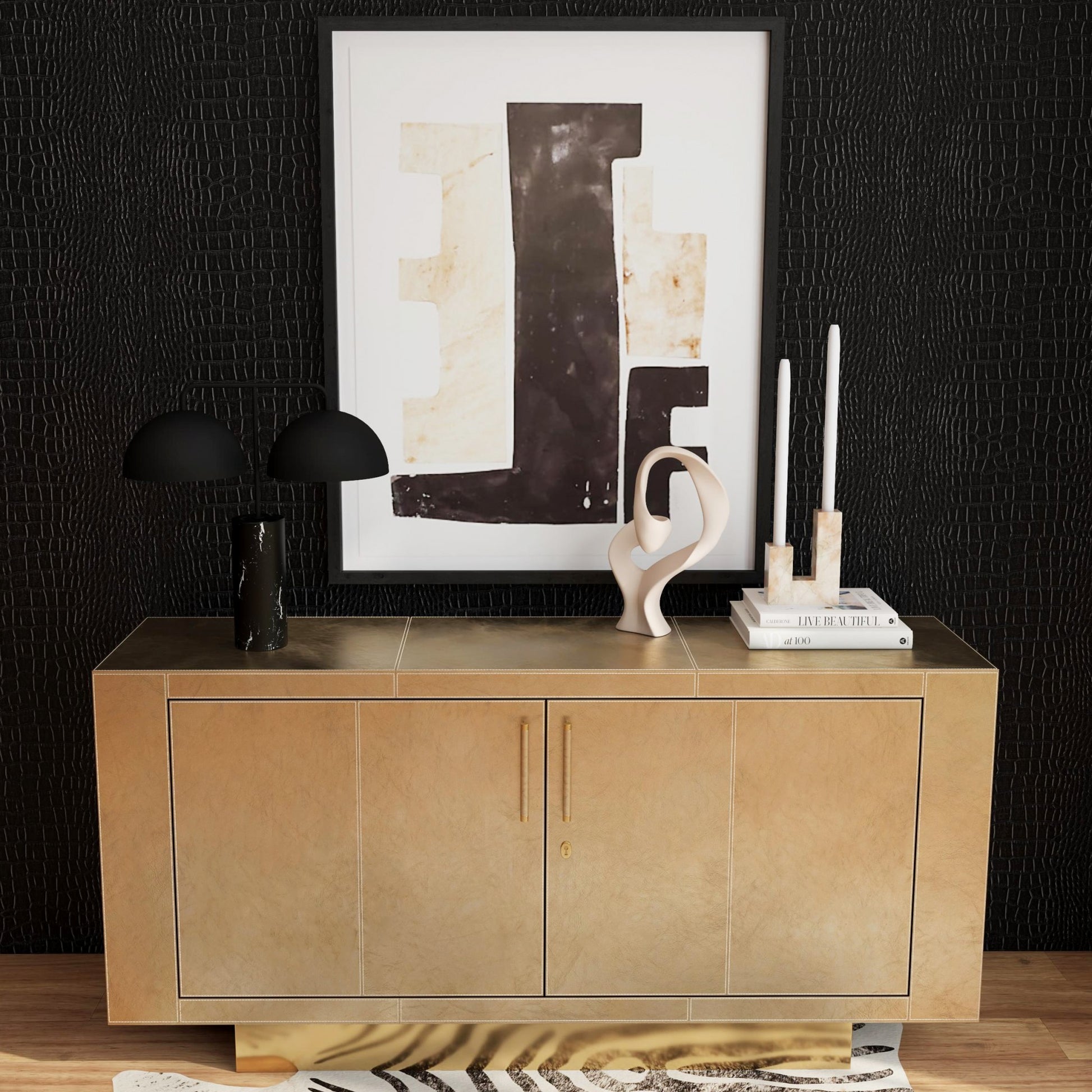 71" Gold Solid Wood Buffet Table with Two Doors-Sideboards-DECOROLALA