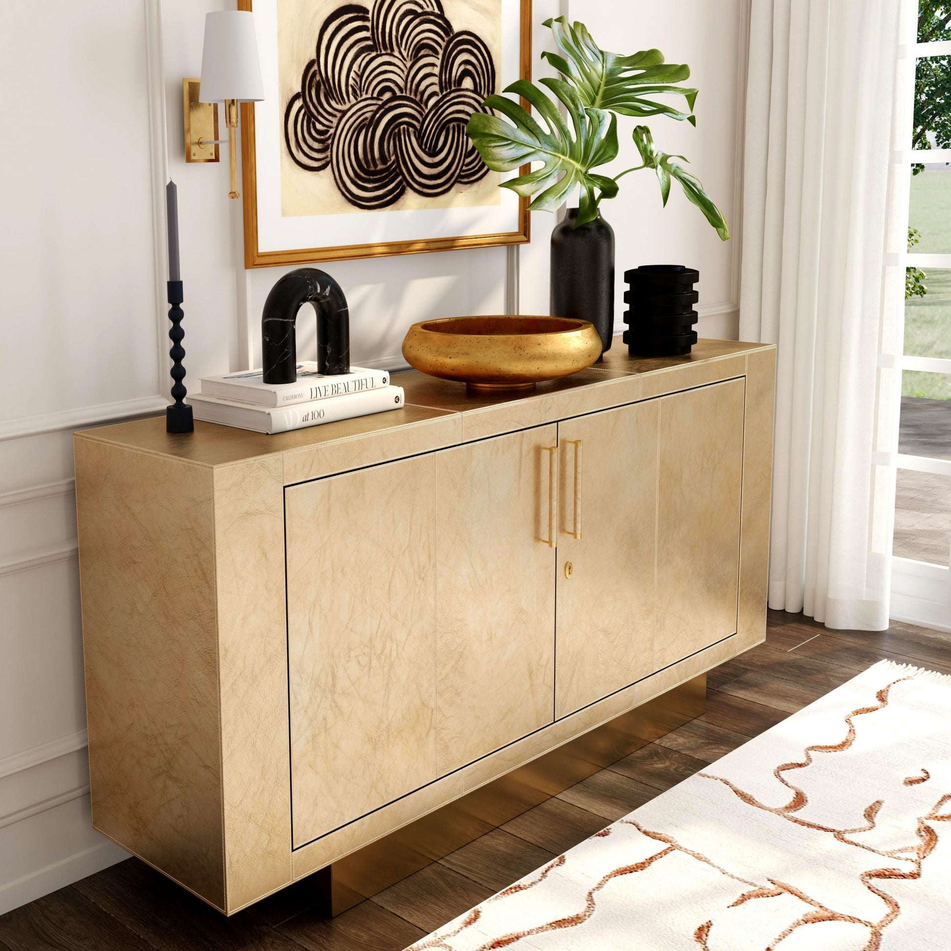 71" Gold Solid Wood Buffet Table with Two Doors-Sideboards-DECOROLALA