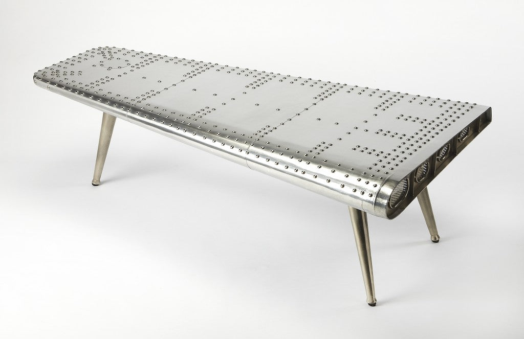 60" Silver Aluminum and Metal Coffee Table-Coffee Tables-DECOROLALA