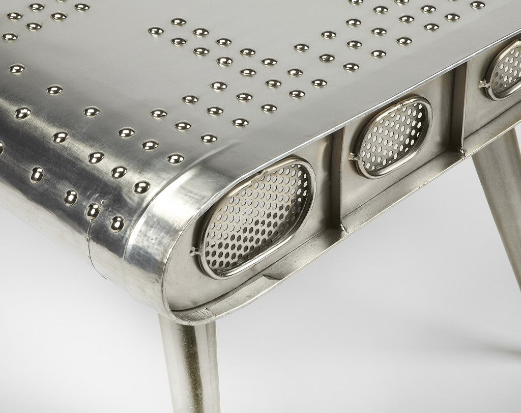 60" Silver Aluminum and Metal Coffee Table-Coffee Tables-DECOROLALA