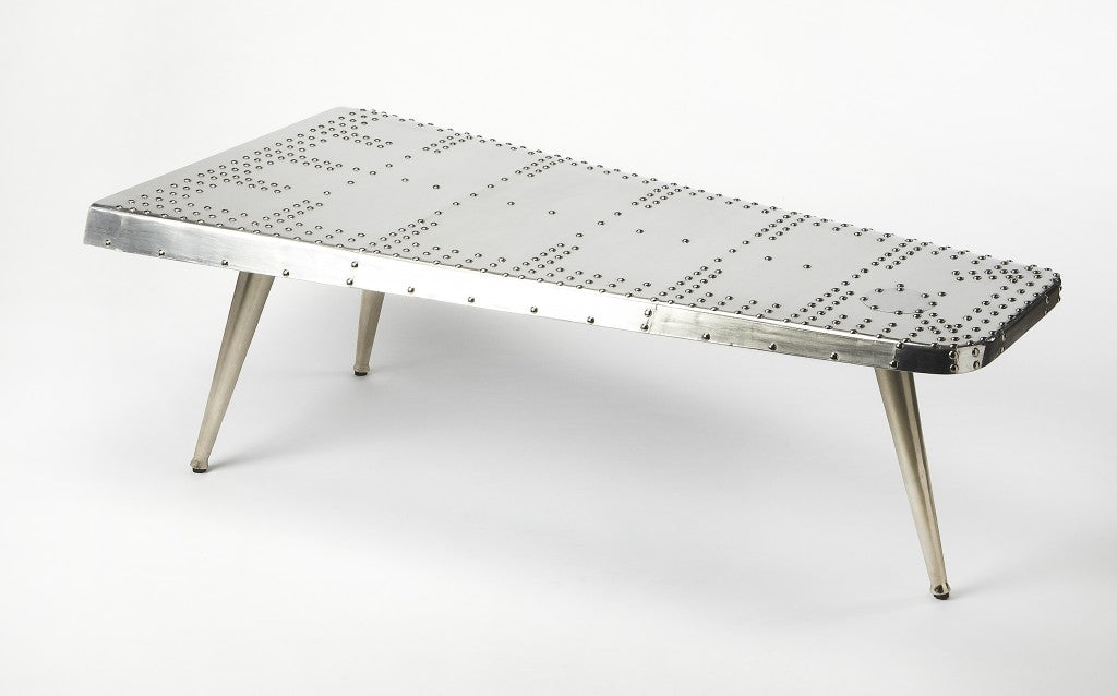 60" Silver Aluminum and Metal Coffee Table-Coffee Tables-DECOROLALA