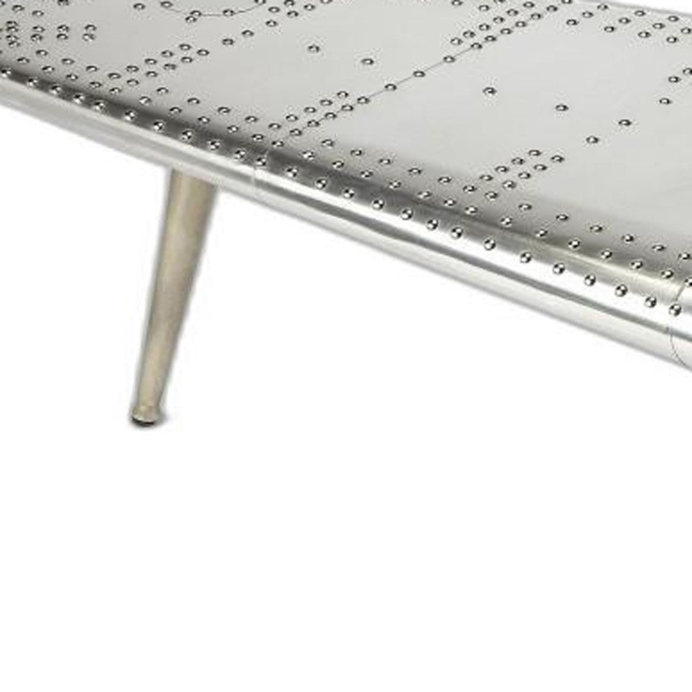 60" Silver Aluminum and Metal Coffee Table-Coffee Tables-DECOROLALA