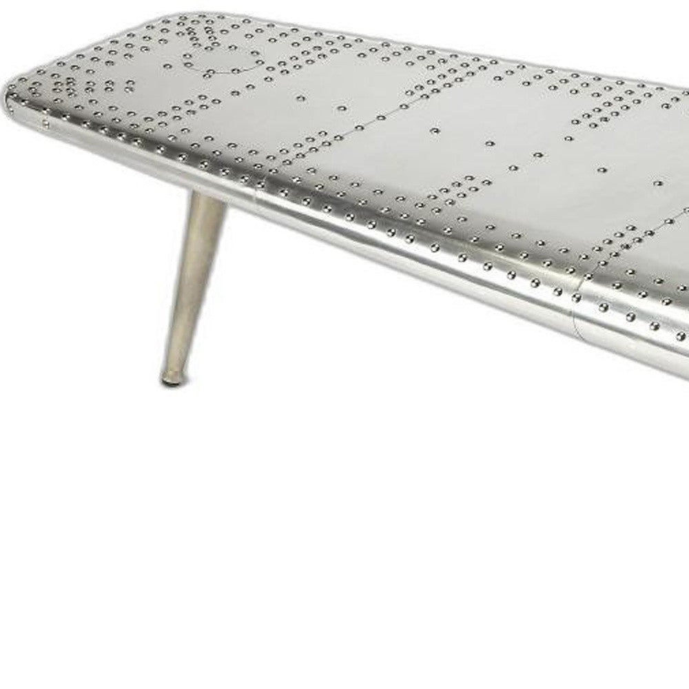 60" Silver Aluminum and Metal Coffee Table-Coffee Tables-DECOROLALA