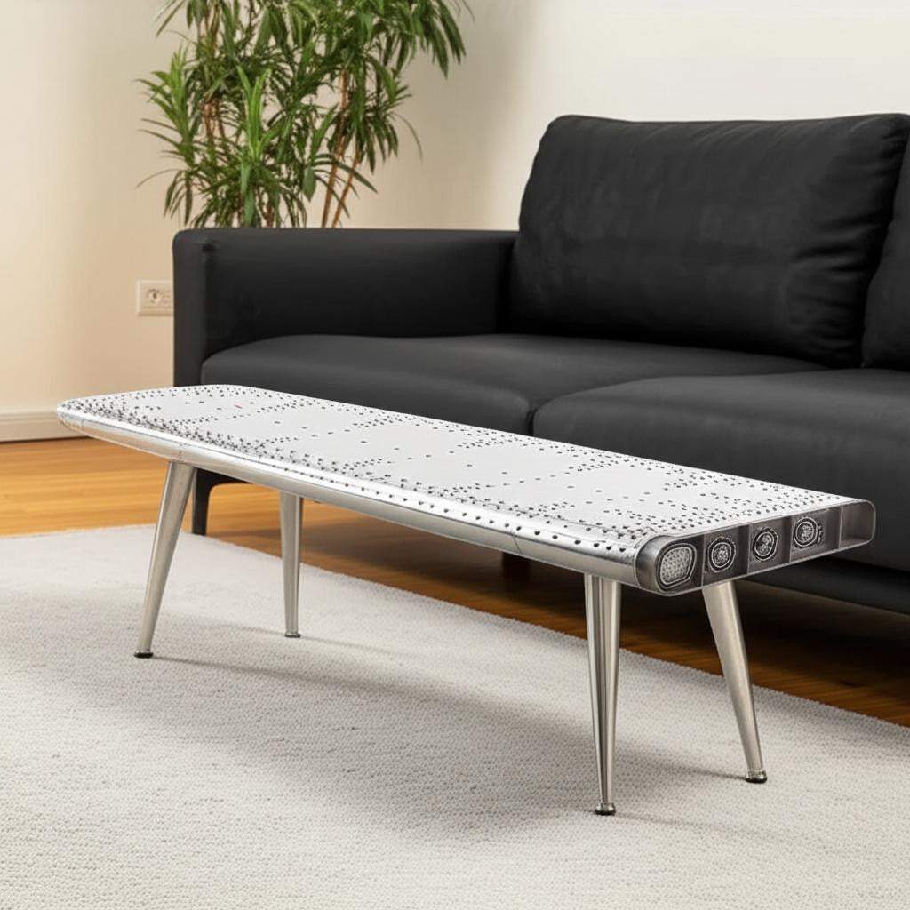 60" Silver Aluminum and Metal Coffee Table-Coffee Tables-DECOROLALA