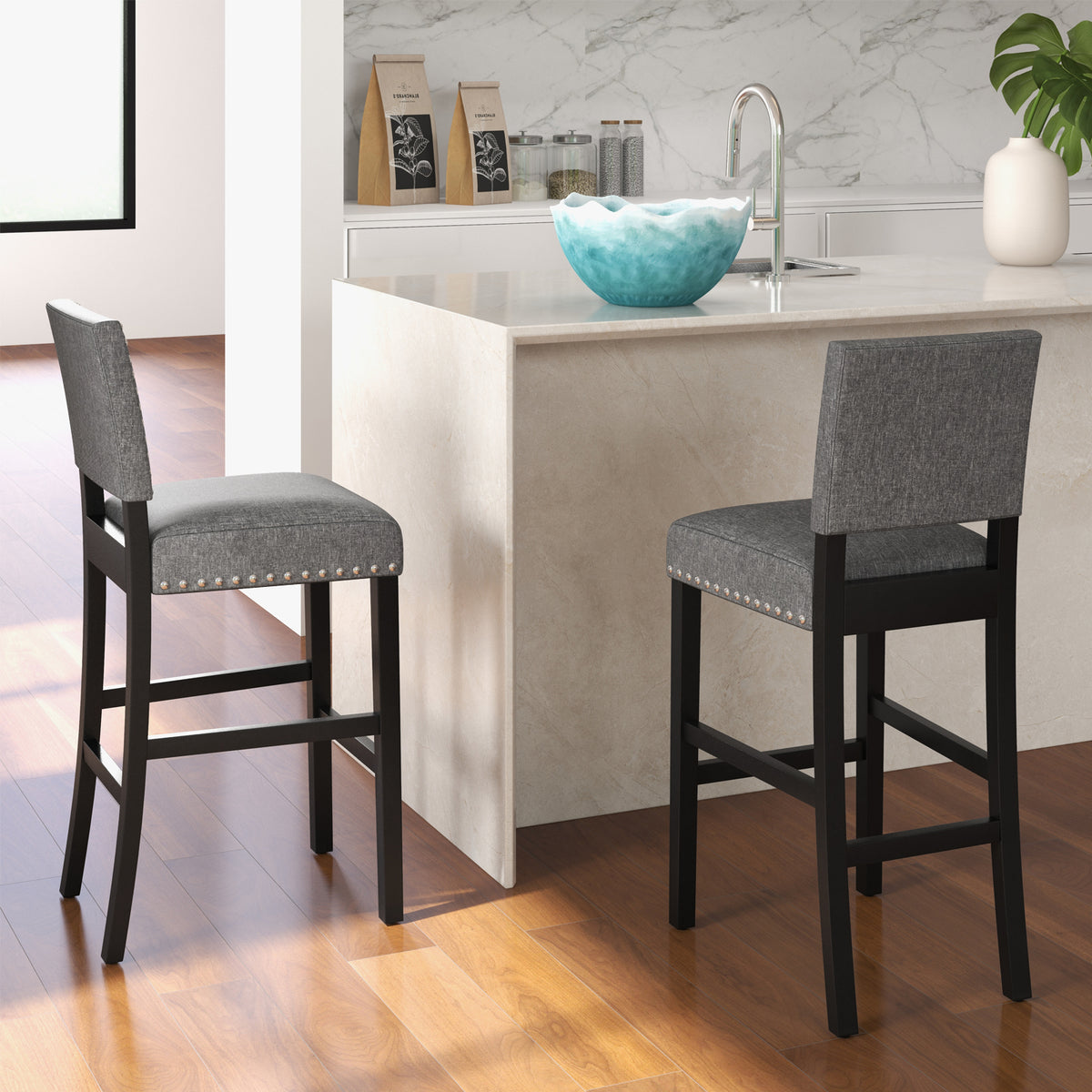 38.5/43.5 Inch Set of 2 Counter Height Chairs with Solid Rubber Wood Frame-M-Dining Chairs-DECOROLALA