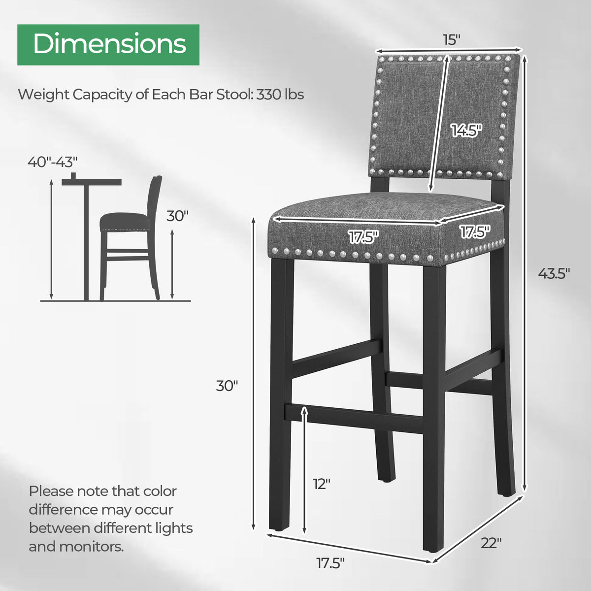 38.5/43.5 Inch Set of 2 Counter Height Chairs with Solid Rubber Wood Frame-M-Dining Chairs-DECOROLALA