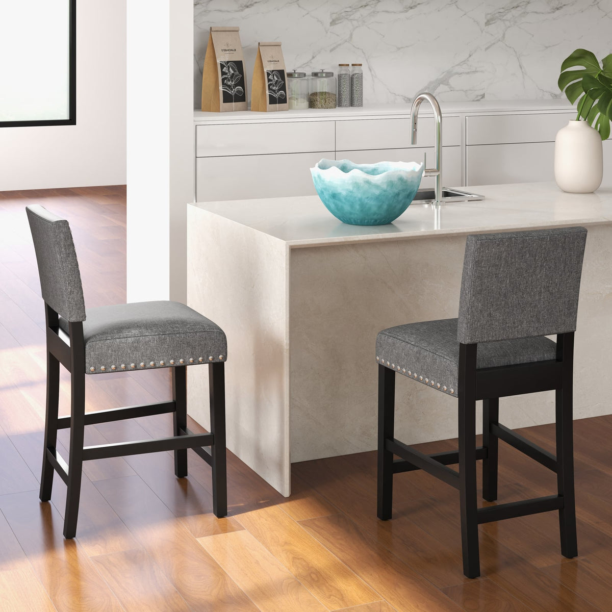 38.5/43.5 Inch Set of 2 Counter Height Chairs with Solid Rubber Wood Frame-S-Dining Chairs-DECOROLALA