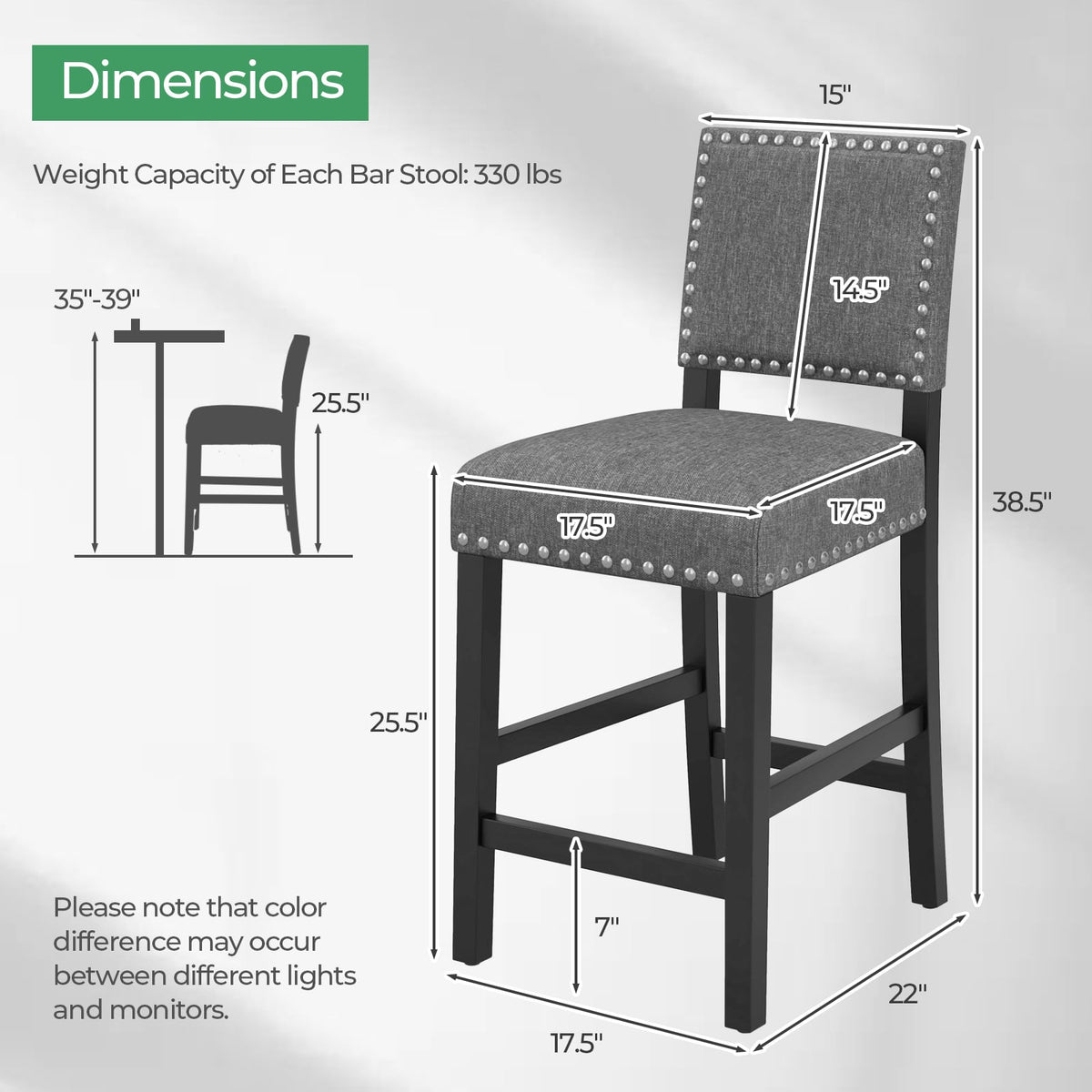 38.5/43.5 Inch Set of 2 Counter Height Chairs with Solid Rubber Wood Frame-S-Dining Chairs-DECOROLALA