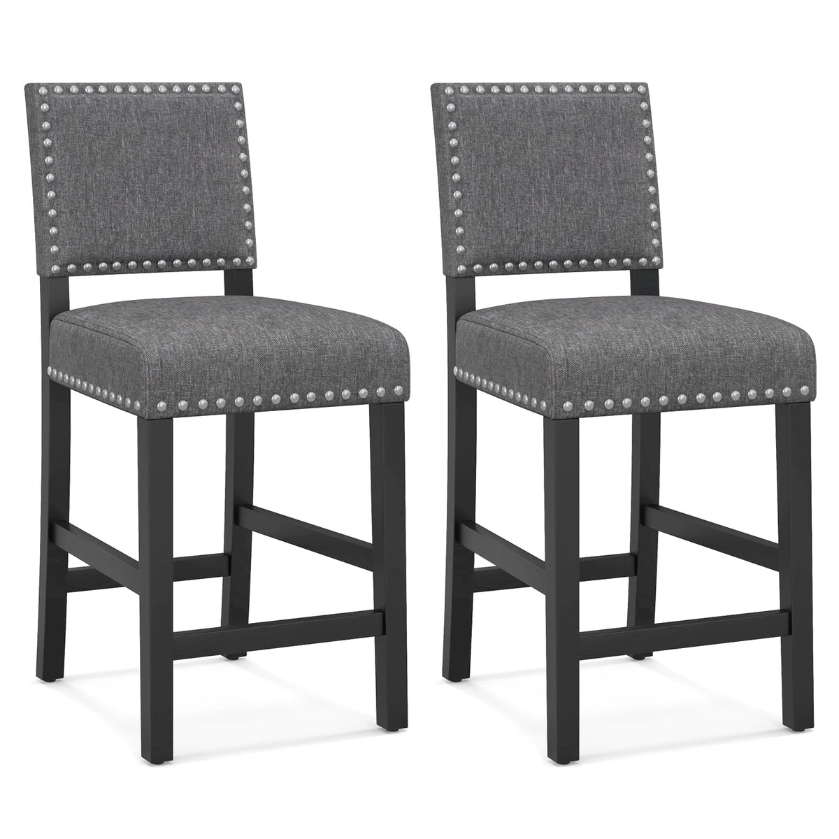 38.5/43.5 Inch Set of 2 Counter Height Chairs with Solid Rubber Wood Frame-S-Dining Chairs-DECOROLALA