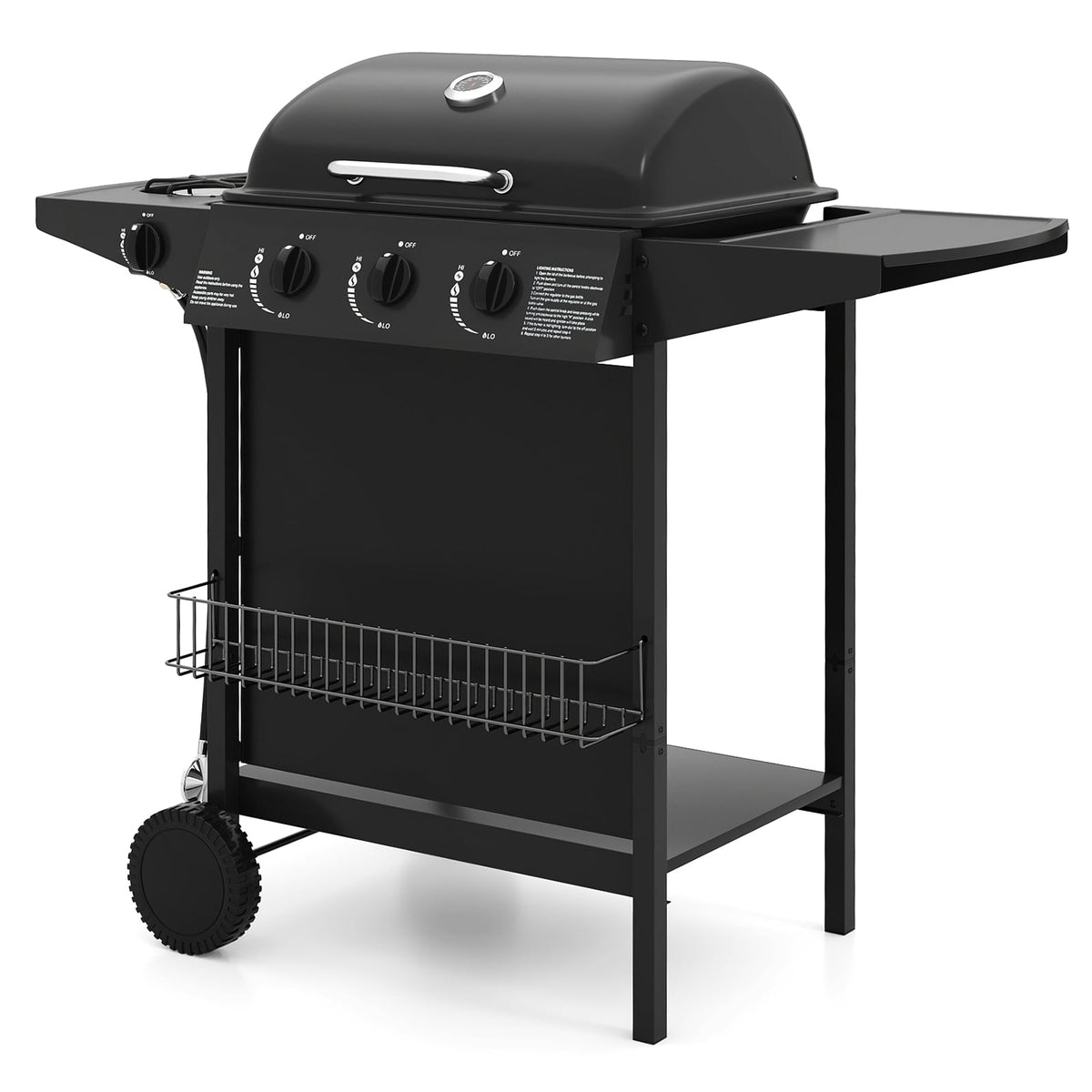 39 000 BTU Outdoor Burner Propane Gas Grill on Wheels-Black-Outdoor Grills-DECOROLALA
