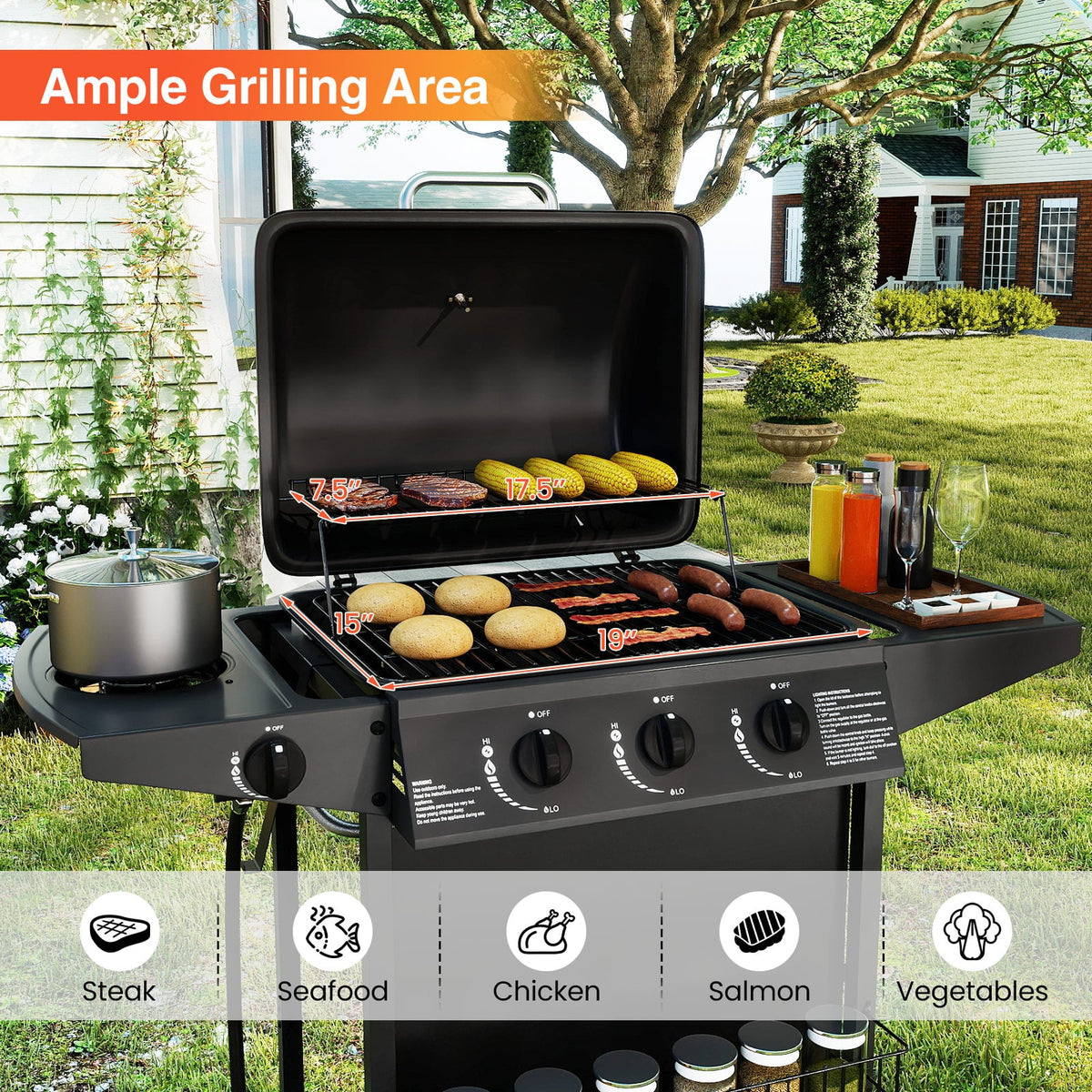 39 000 BTU Outdoor Burner Propane Gas Grill on Wheels-Black-Outdoor Grills-DECOROLALA
