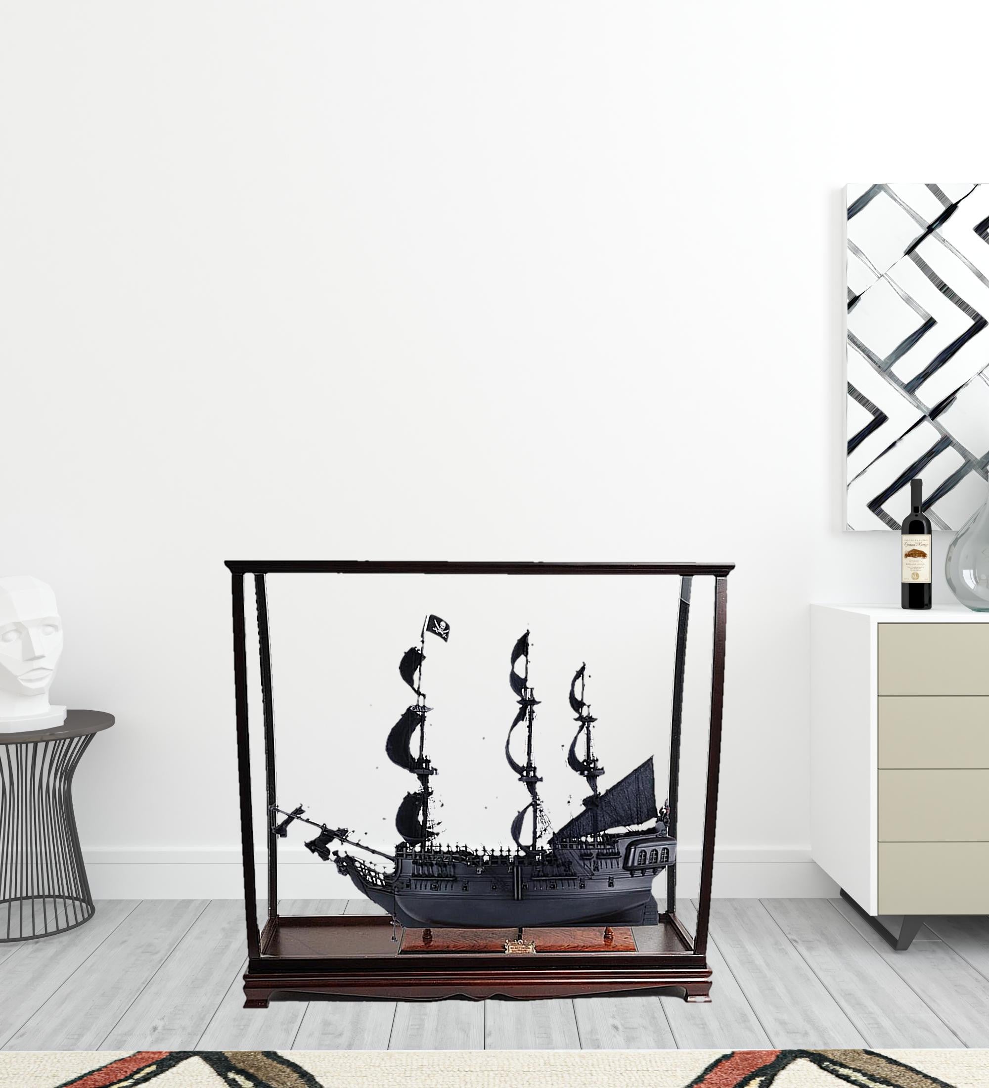 39" Black Solid Wood Hand Painted Black Pearl Pirate Table Top Display Model Boat-Sculptures-DECOROLALA