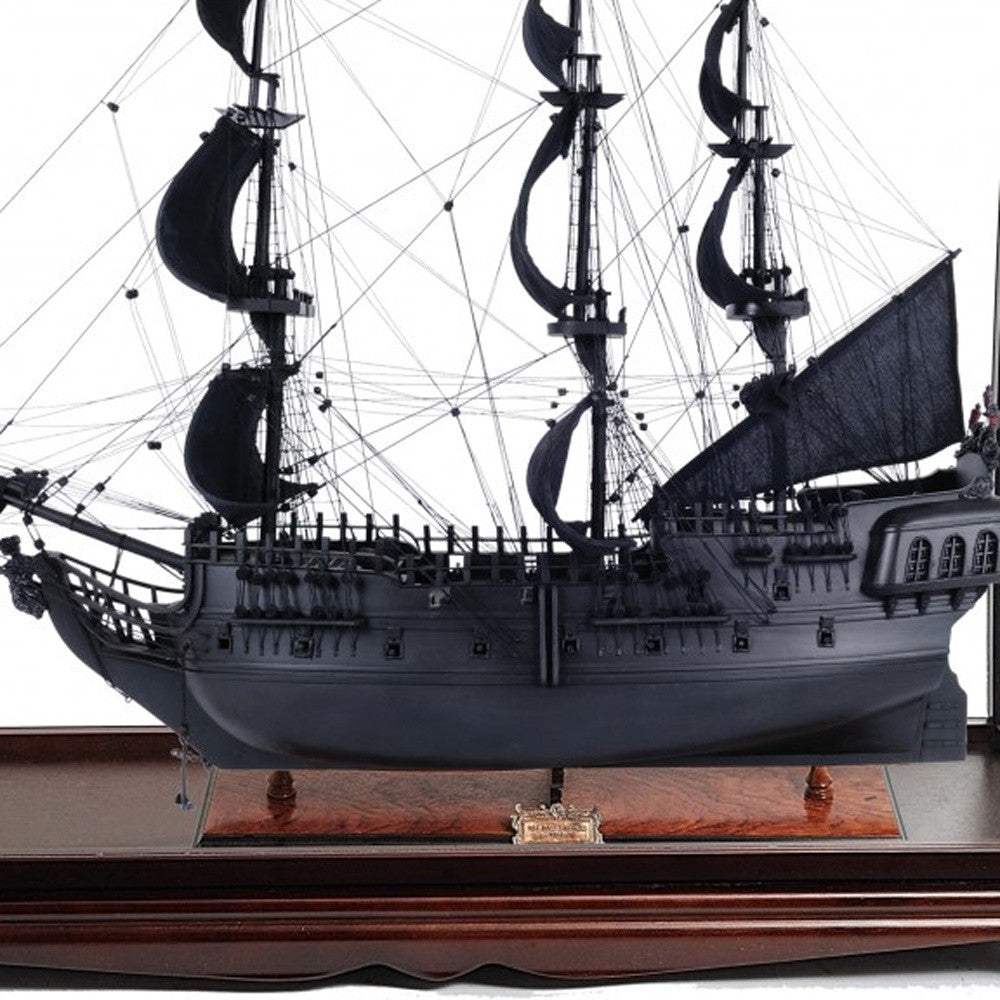 39" Black Solid Wood Hand Painted Black Pearl Pirate Table Top Display Model Boat-Sculptures-DECOROLALA