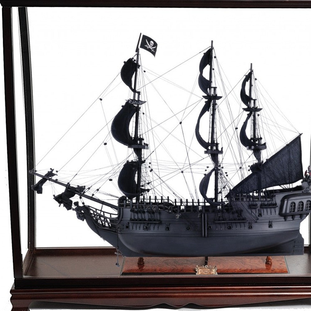 39" Black Solid Wood Hand Painted Black Pearl Pirate Table Top Display Model Boat-Sculptures-DECOROLALA