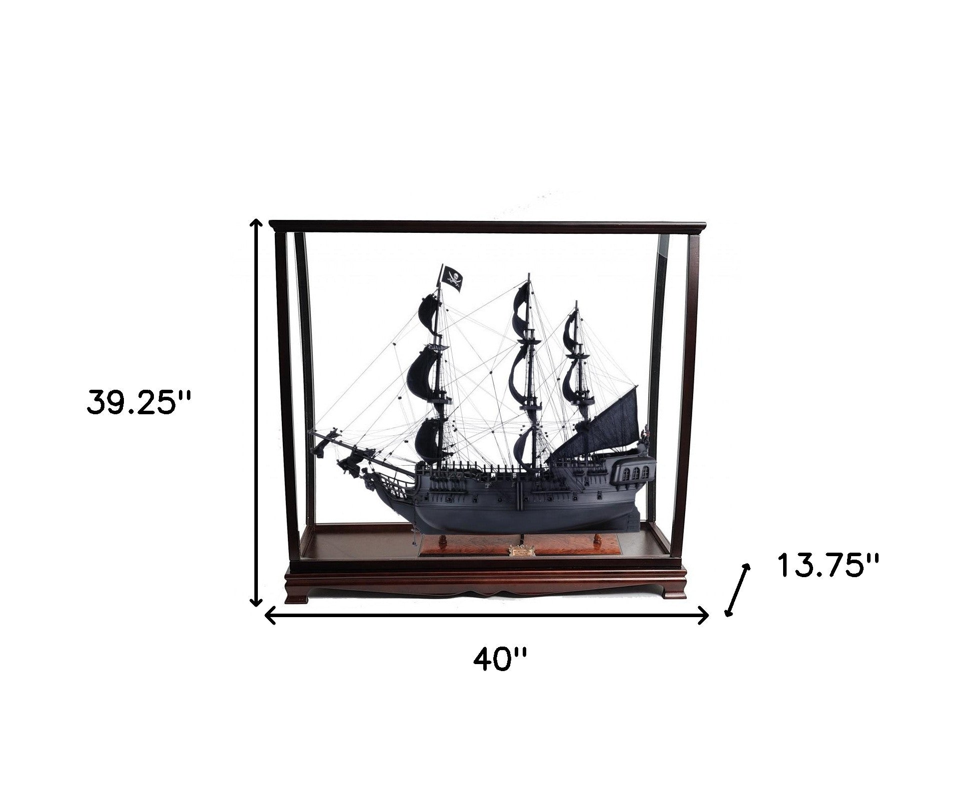 39" Black Solid Wood Hand Painted Black Pearl Pirate Table Top Display Model Boat-Sculptures-DECOROLALA