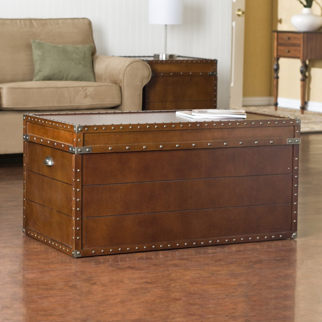 39" Brown Manufactured Wood And Metal Rectangular Coffee Table-Coffee Tables-DECOROLALA