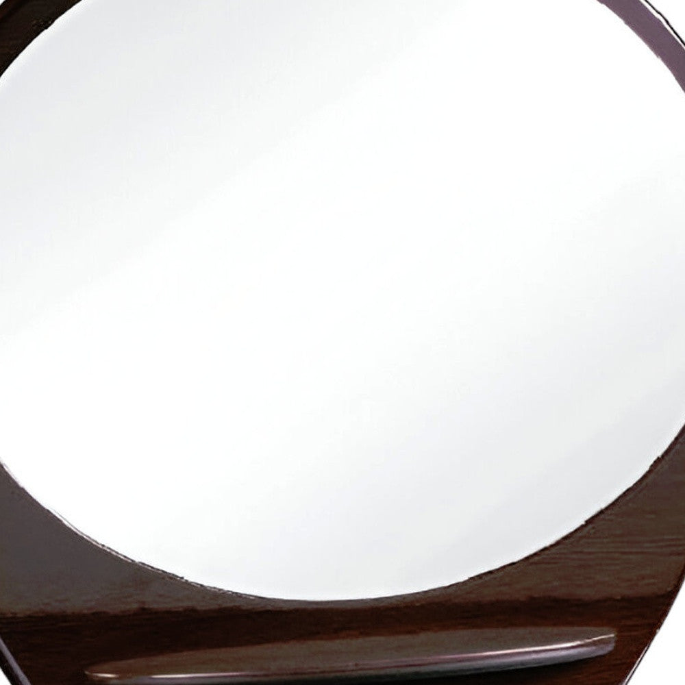 39" Brown Oval Wood Framed Mounted Dresser Mirror-Mirrors-DECOROLALA