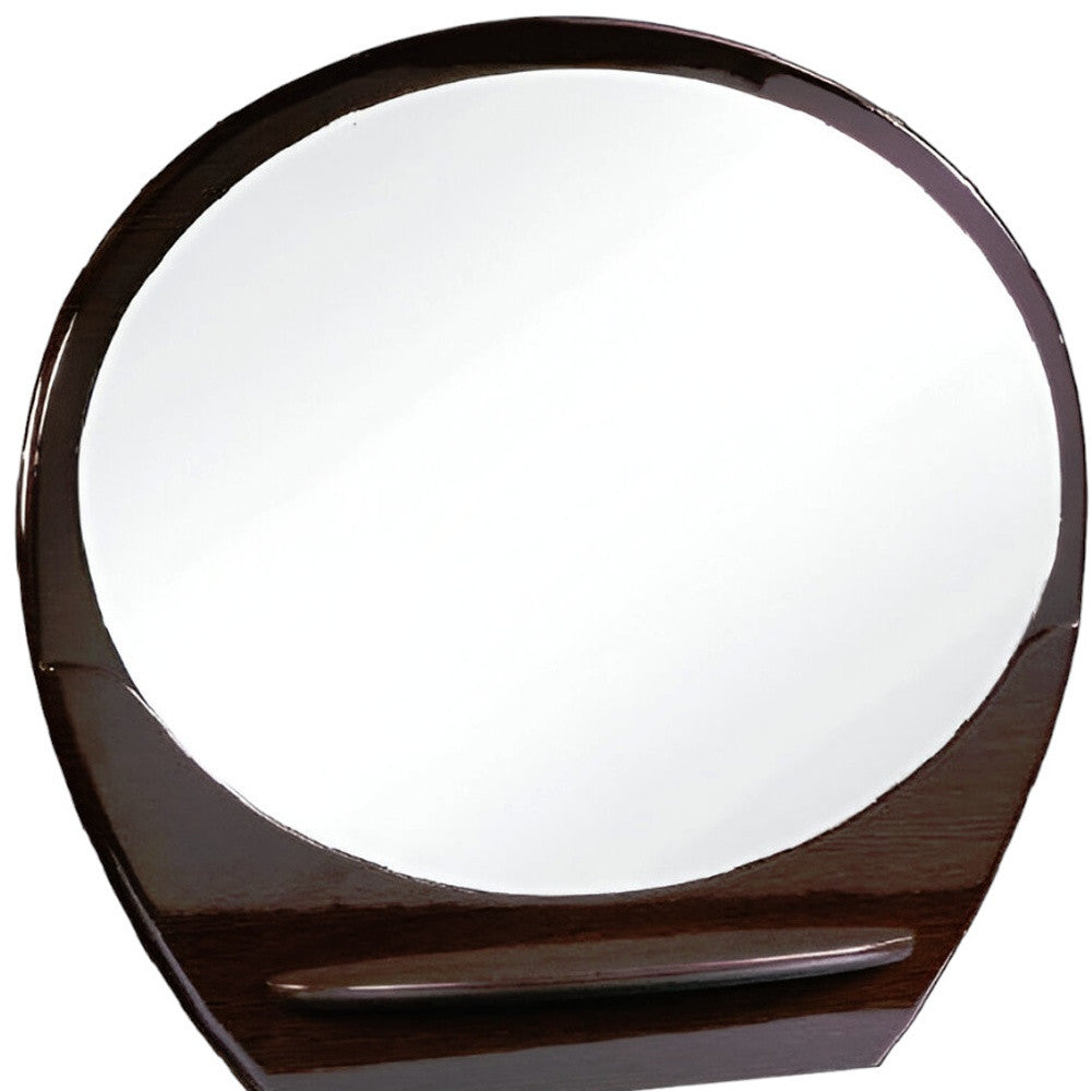 39" Brown Oval Wood Framed Mounted Dresser Mirror-Mirrors-DECOROLALA