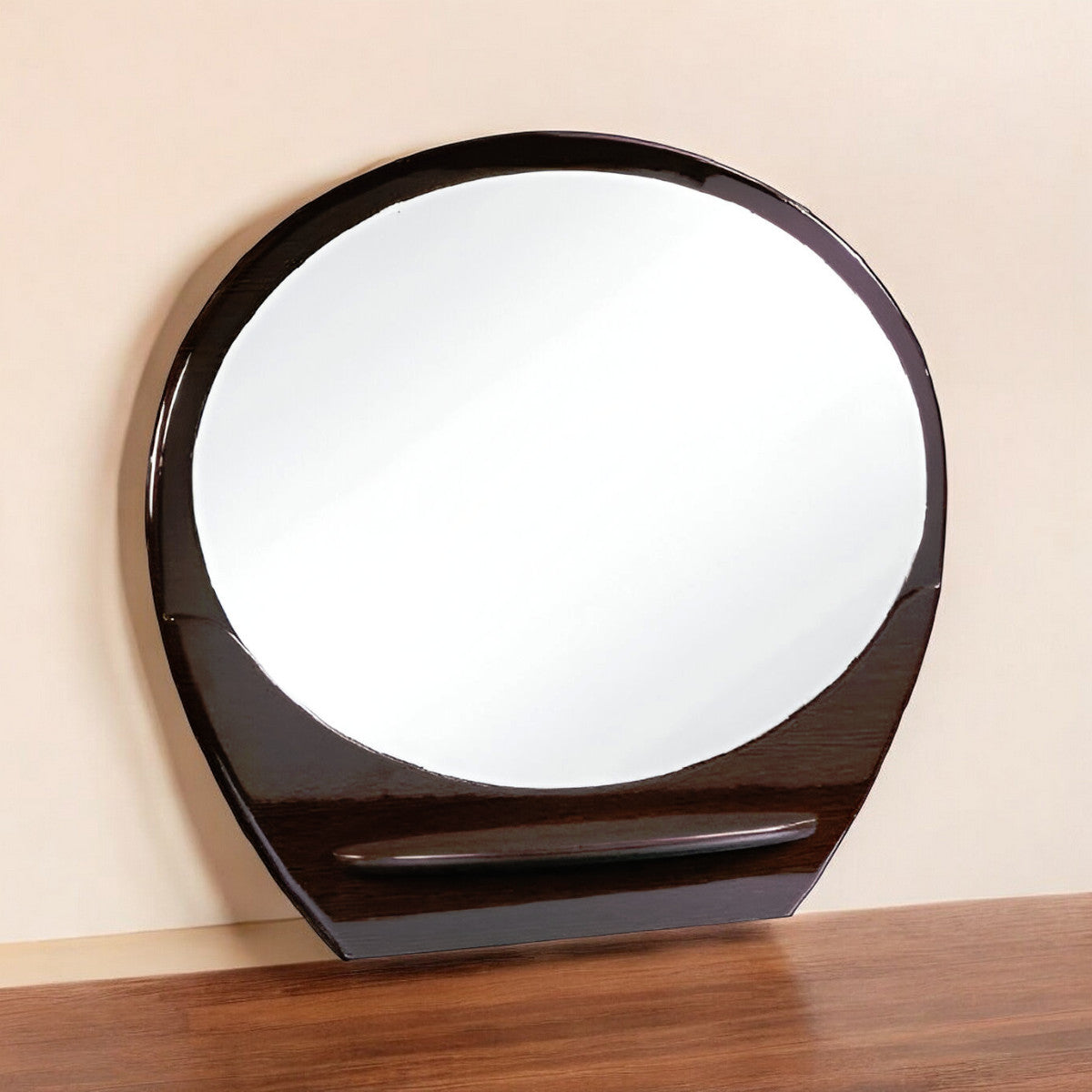 39" Brown Oval Wood Framed Mounted Dresser Mirror-Mirrors-DECOROLALA