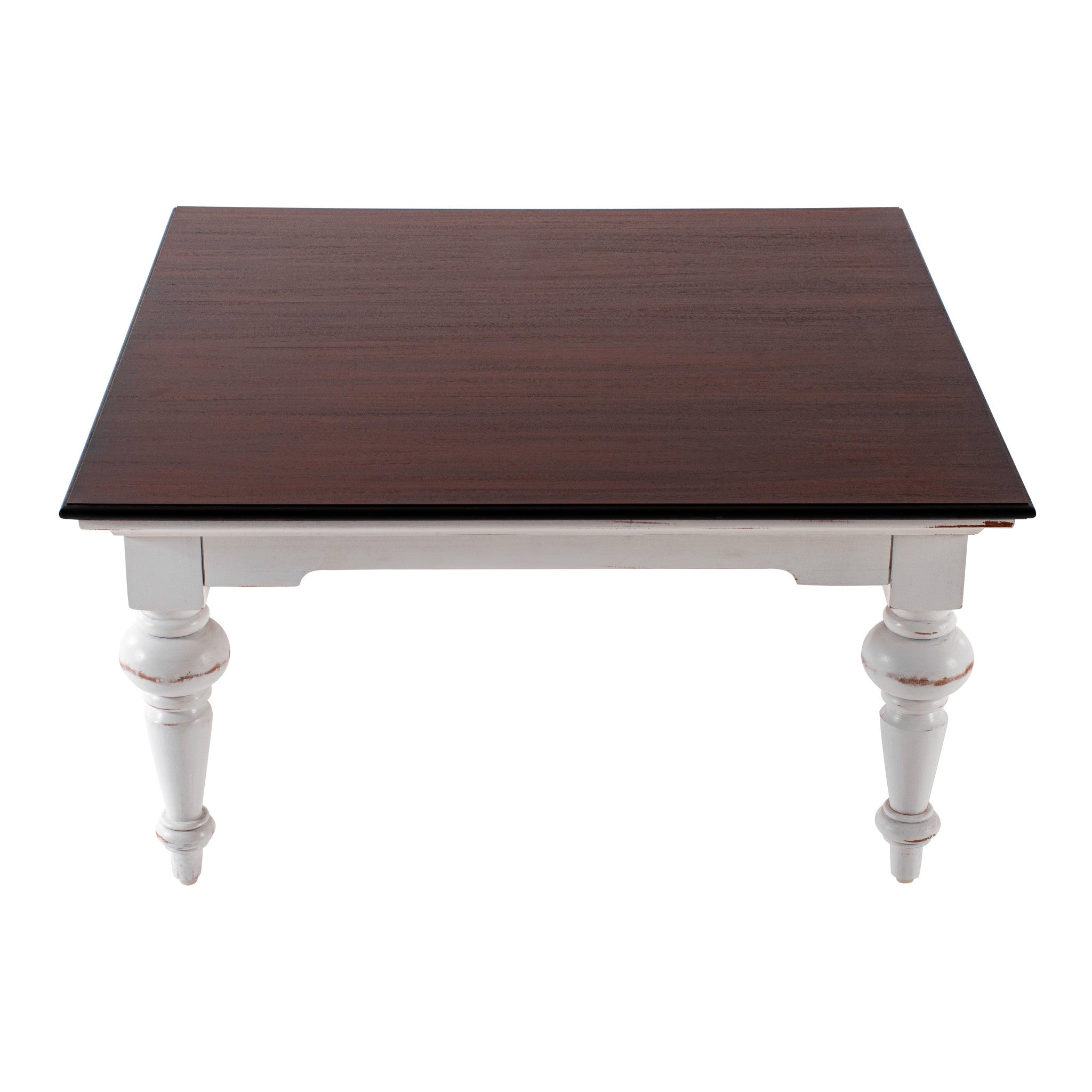 39" Brown and White Wood Square Distressed Coffee Table-Coffee Tables-DECOROLALA