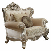 39" Champagne Fabric Damask Chair and a Half And Toss Pillows-Accent Chairs-DECOROLALA