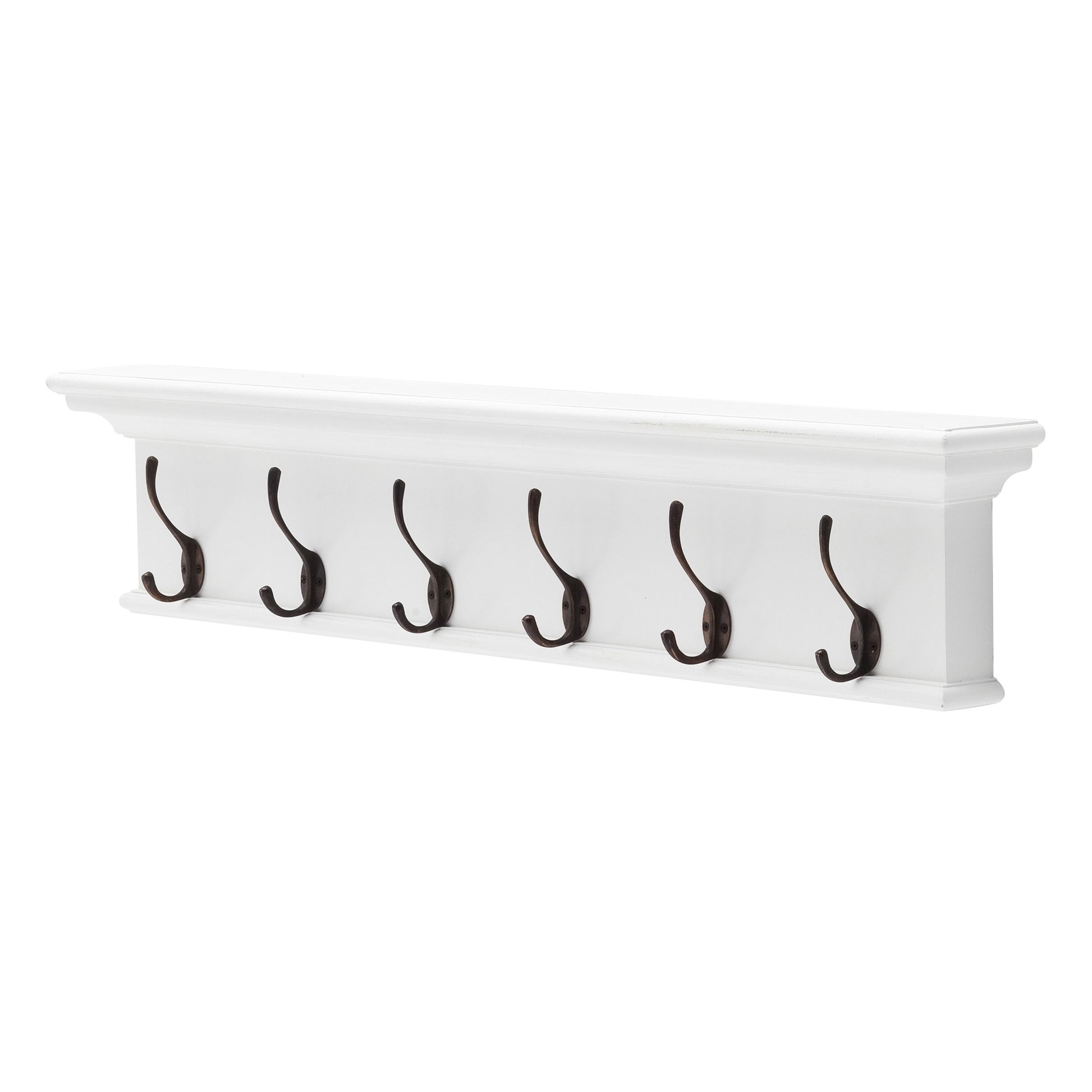 39" Classic White Wood Six Hook Hanging Coat Rack-Coat Hangers-DECOROLALA