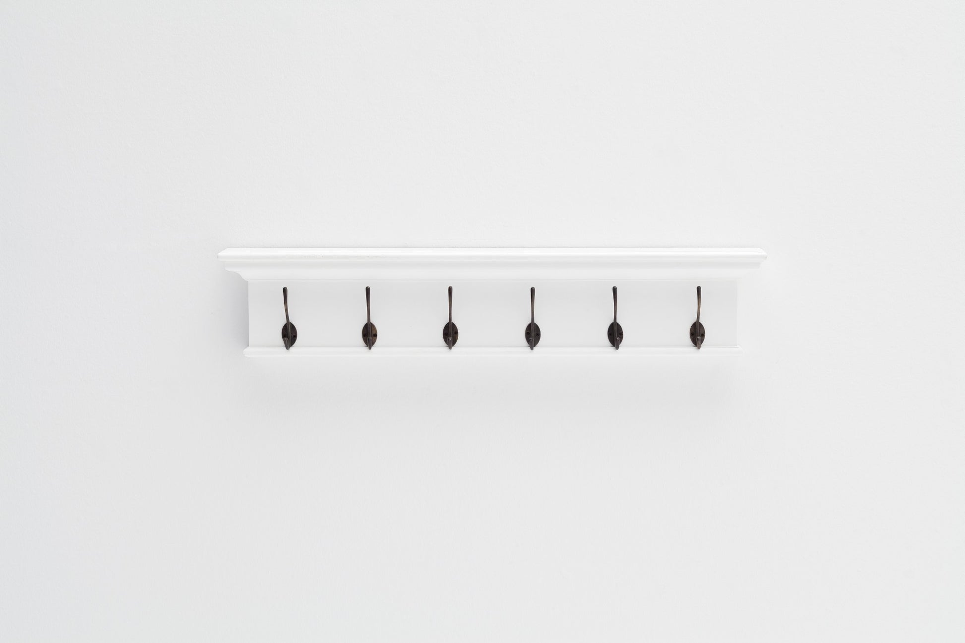 39" Classic White Wood Six Hook Hanging Coat Rack-Coat Hangers-DECOROLALA