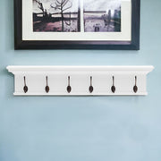 39" Classic White Wood Six Hook Hanging Coat Rack-Coat Hangers-DECOROLALA