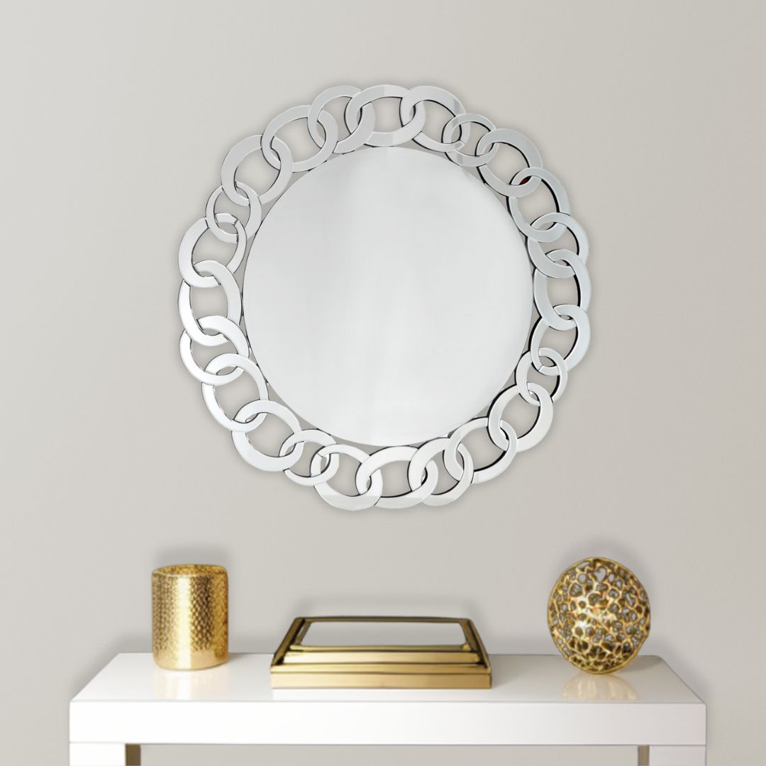 39" Clear Round Glass Framed Accent Mirror-Mirrors-DECOROLALA