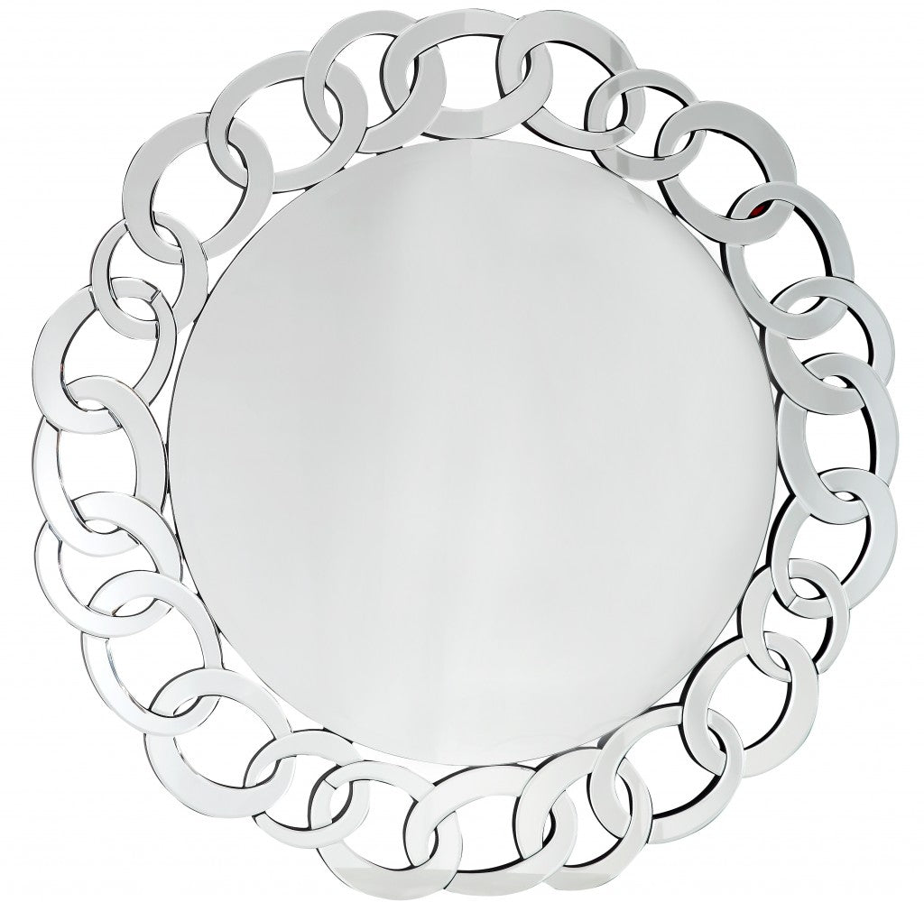 39" Clear Round Glass Framed Accent Mirror-Mirrors-DECOROLALA