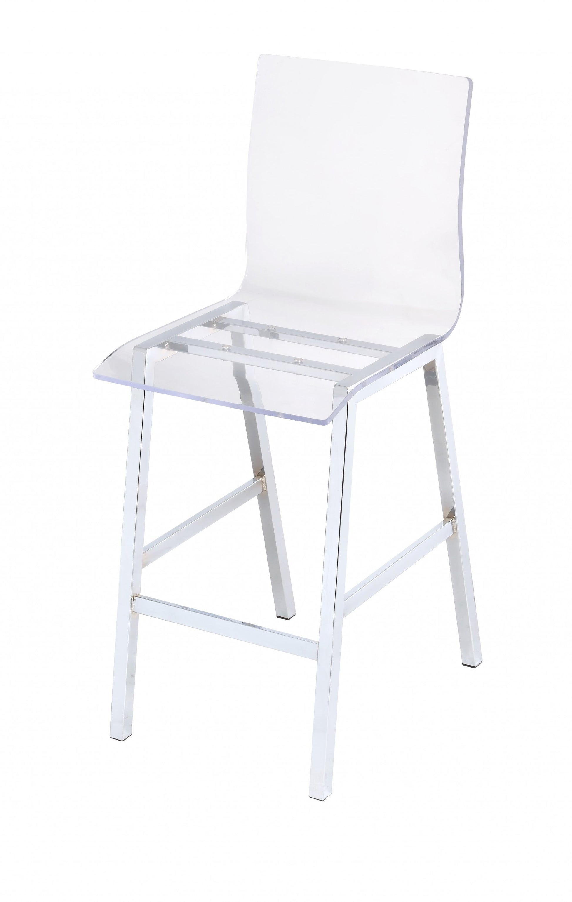 39" Clear and Silver Acrylic and Metal Counter Height Bar Chair-Bar Chairs-DECOROLALA