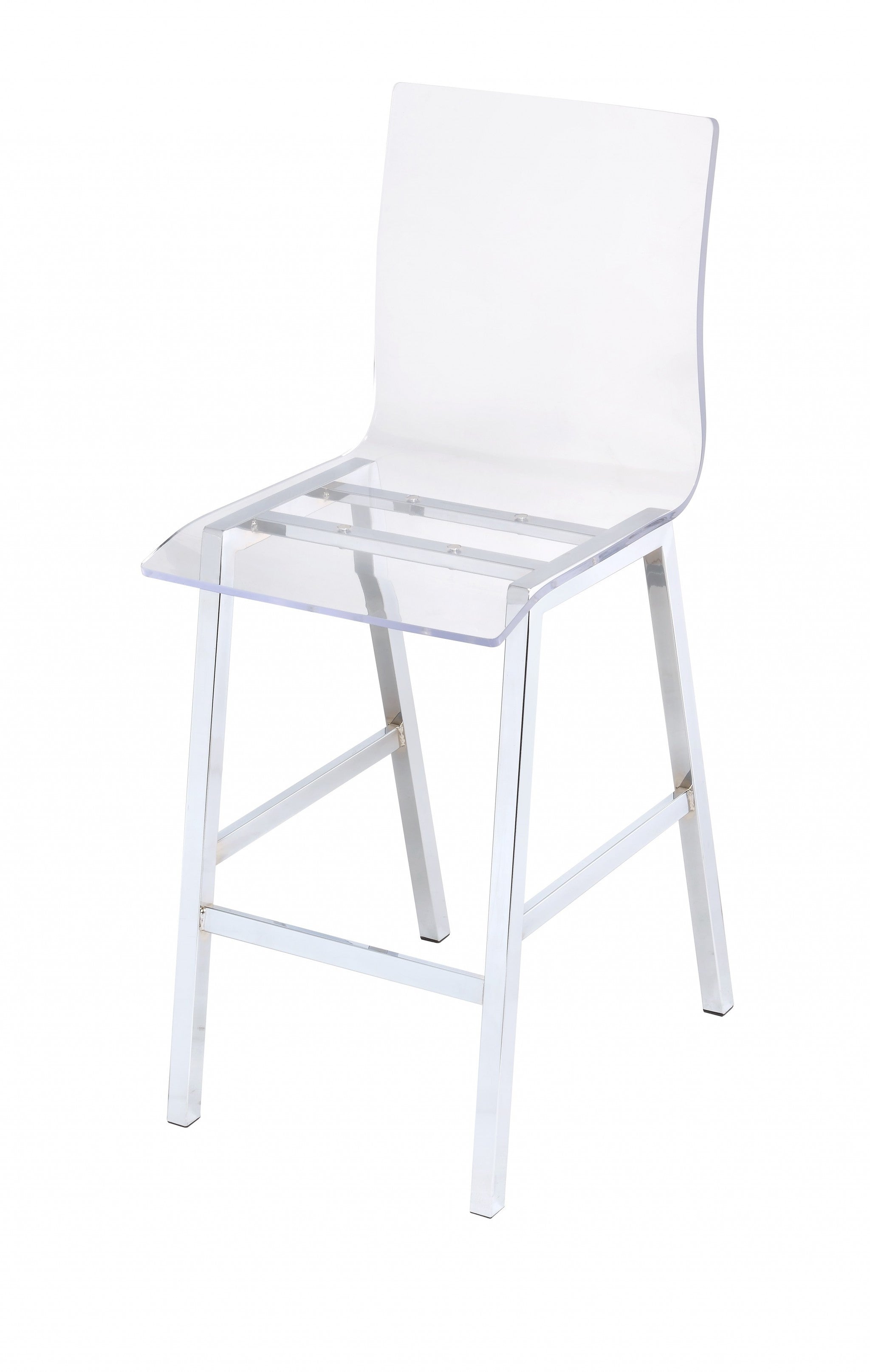 39" Clear and Silver Acrylic and Metal Counter Height Bar Chair-Bar Chairs-DECOROLALA