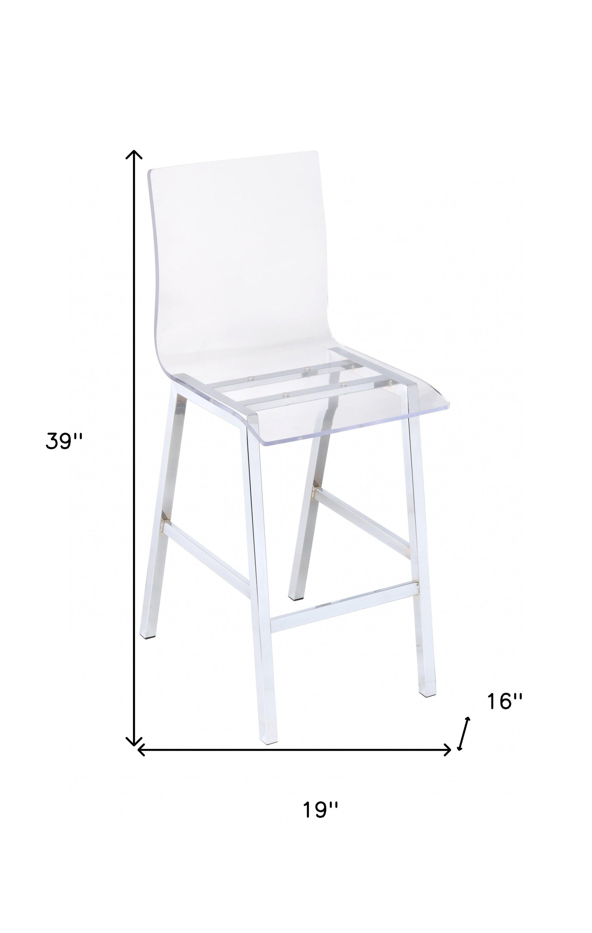 39" Clear and Silver Acrylic and Metal Counter Height Bar Chair-Bar Chairs-DECOROLALA