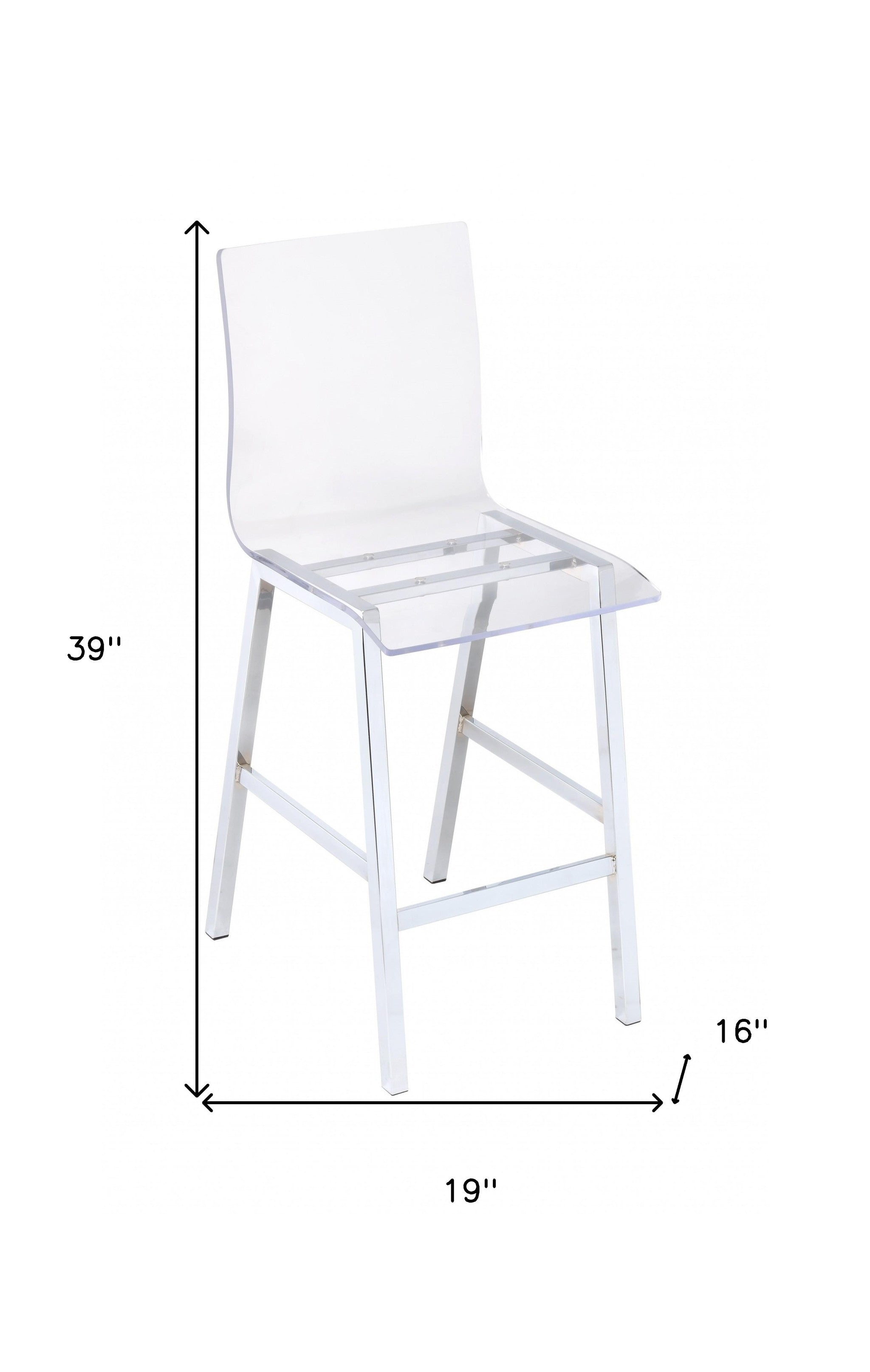 39" Clear and Silver Acrylic and Metal Counter Height Bar Chair-Bar Chairs-DECOROLALA