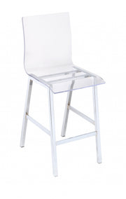 39" Clear and Silver Acrylic and Metal Counter Height Bar Chair-Bar Chairs-DECOROLALA