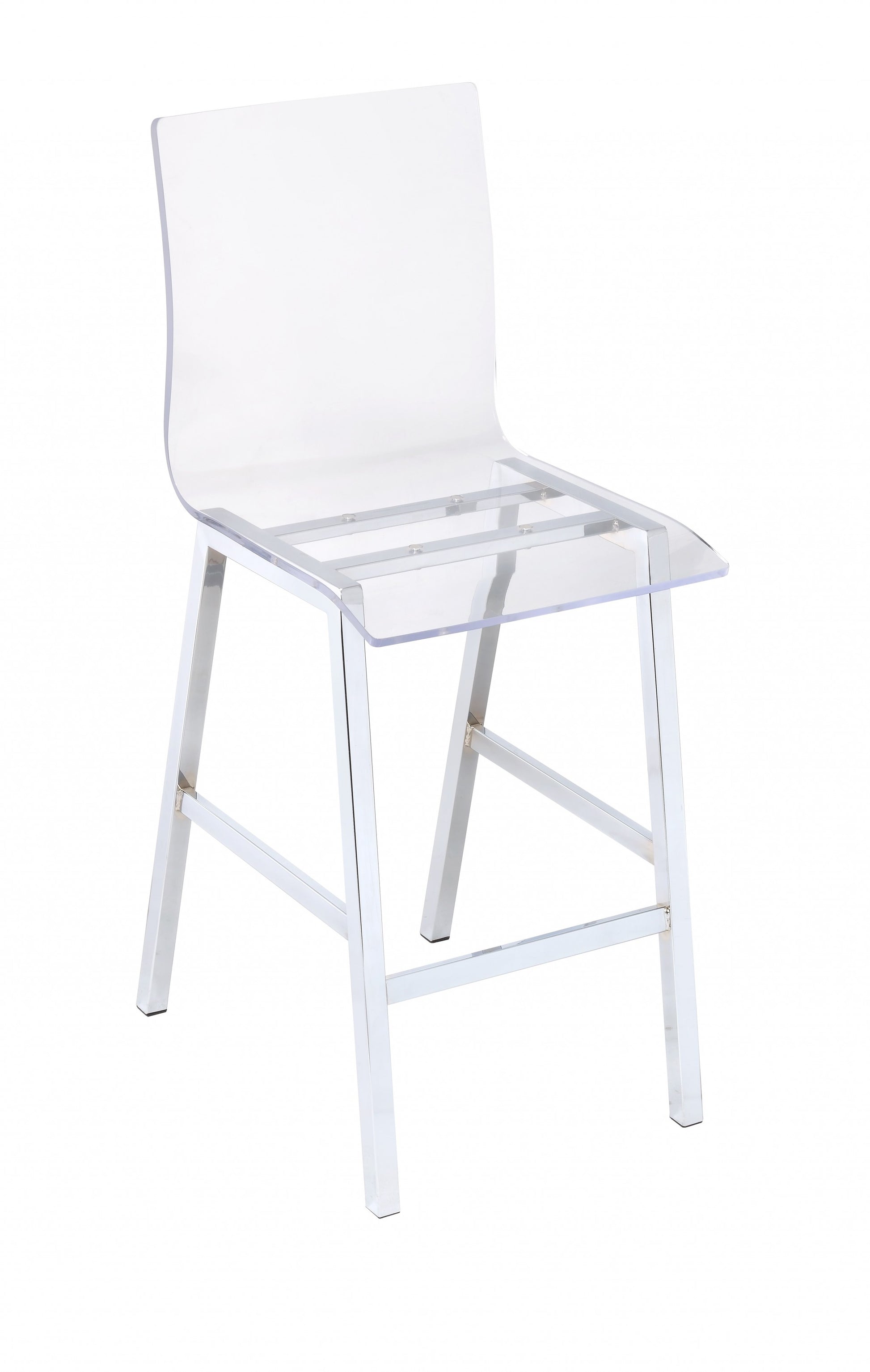 39" Clear and Silver Acrylic and Metal Counter Height Bar Chair-Bar Chairs-DECOROLALA