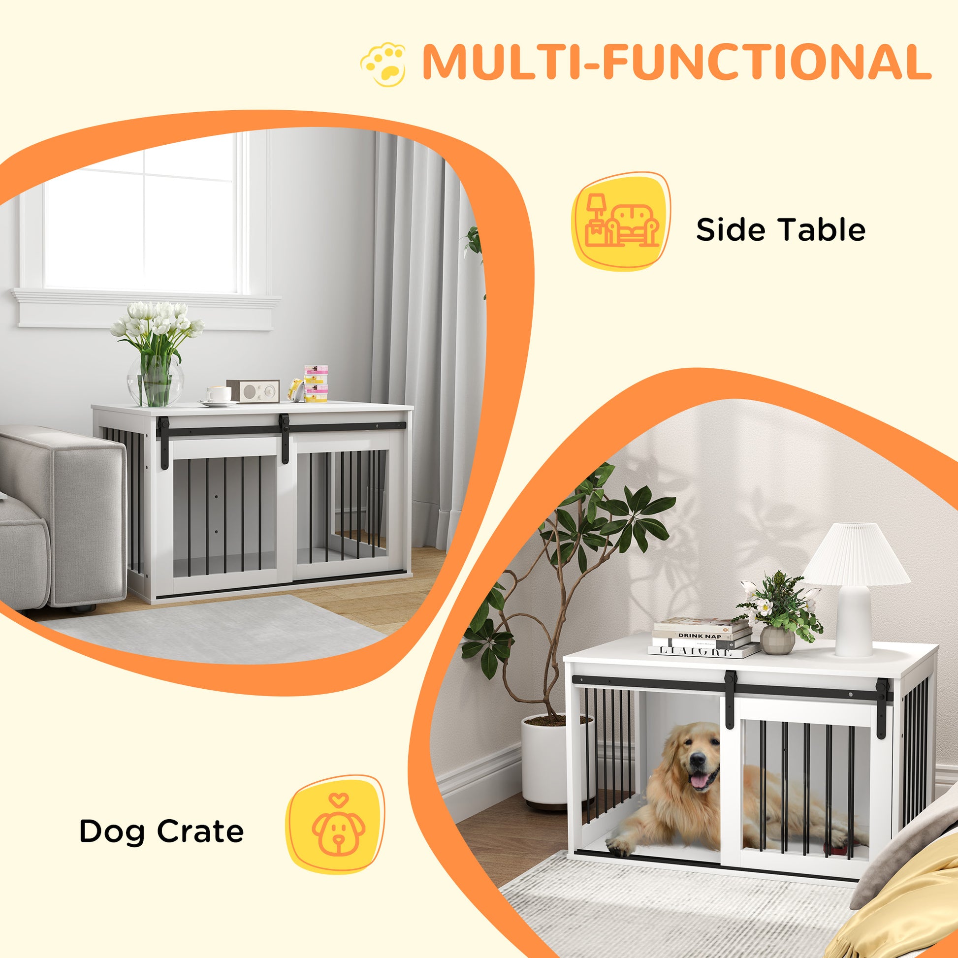 39" Dog Crate Furniture End Table - White White-DECOROLALA