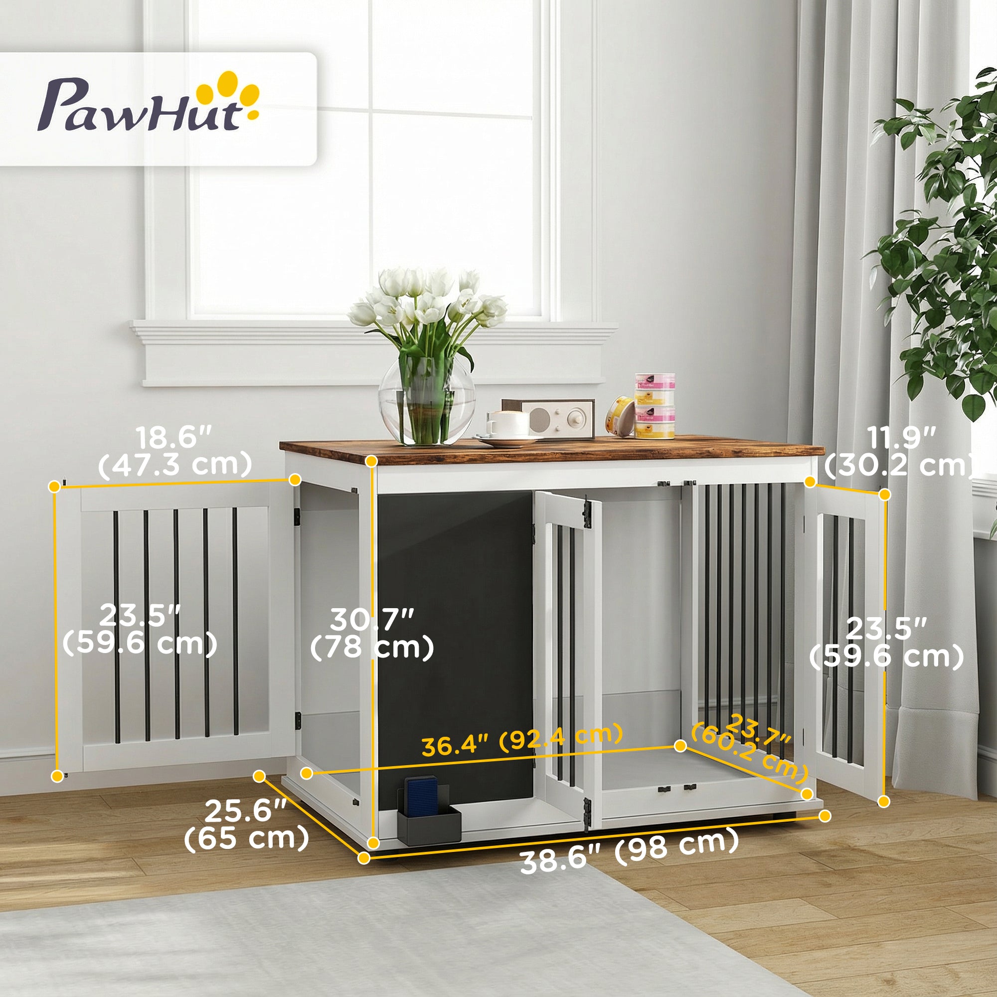 39" Dog Crate Furniture Side Table - White 3-Door Large-DECOROLALA